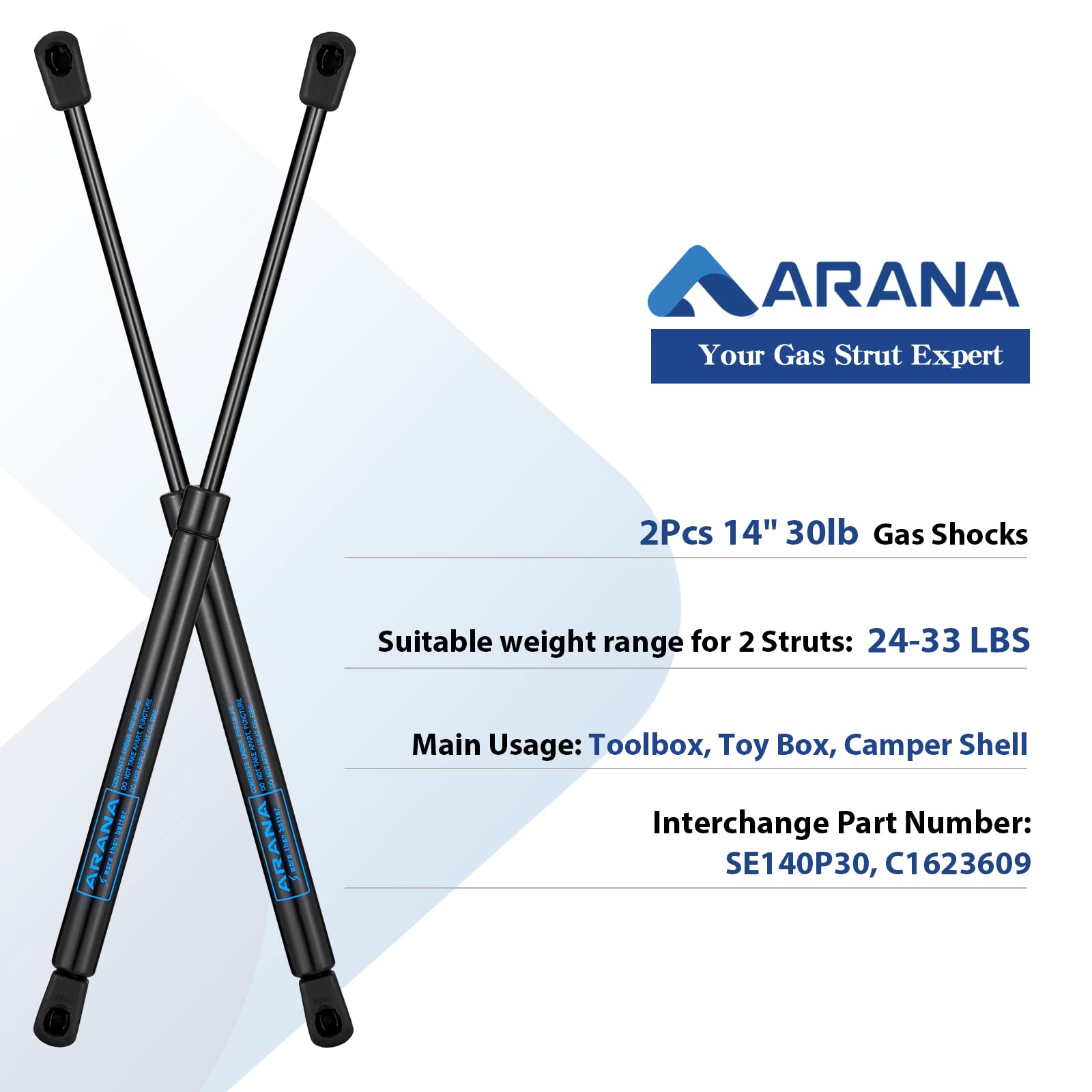 Arana Gas Struts 14 Inch 30Lbs Gas Springs Shocks C1623609 14 '' 134N Lift Support For Toolbox Lid Toy Box Storage Box Leer Camp