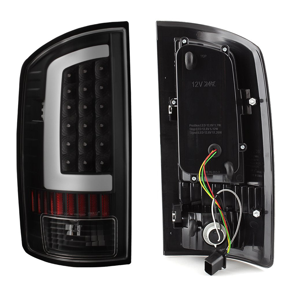 Akkon - For 03-06 Dodge Ram 1500 2500 3500 Led Drl Light Tube Black Smoked Tail Brake Light Lamp Assembly