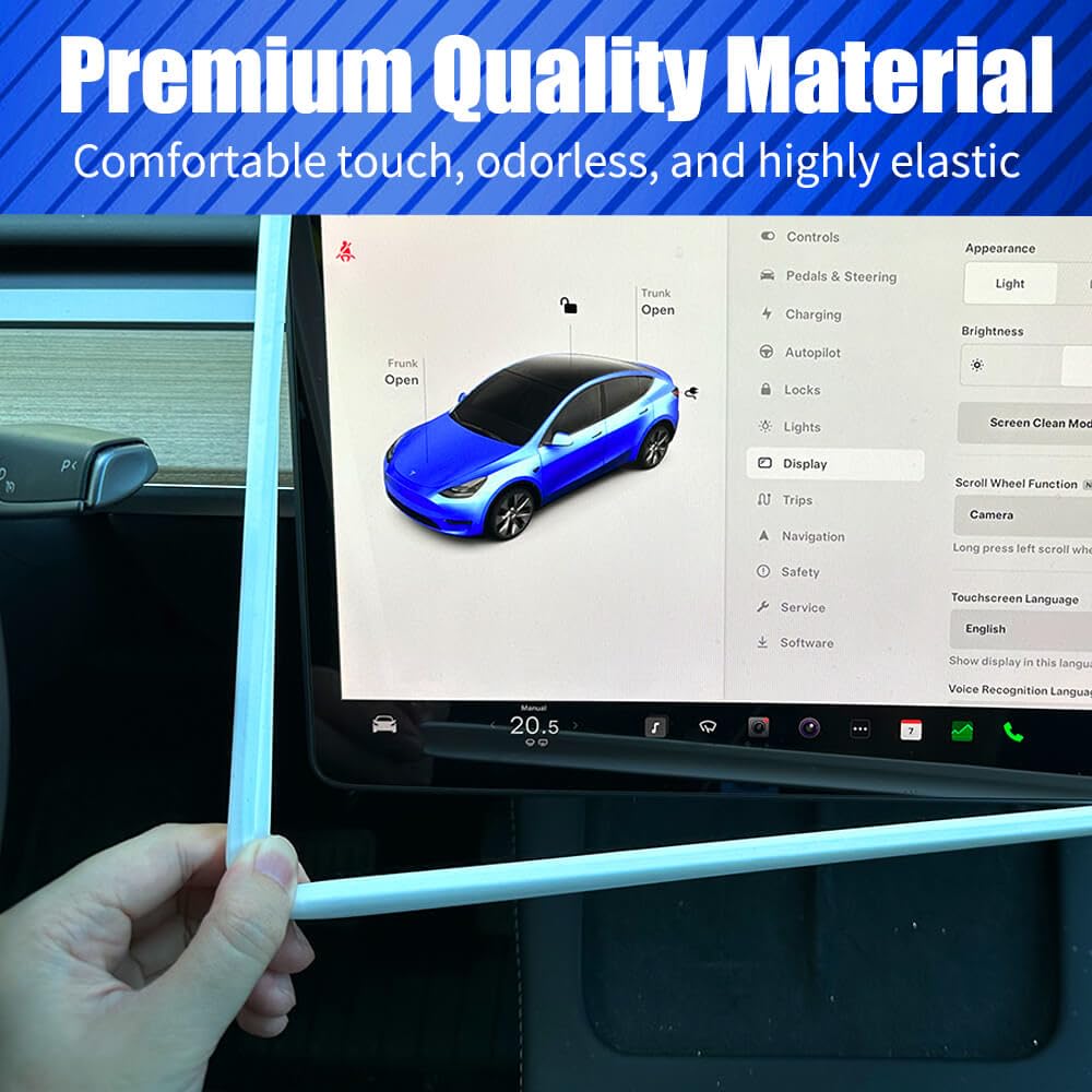 Yeapop 2Pcs Silicone Protector Frames Of Screen And Rear View Mirror For Tesla Model 3 2017-2023 And Model Y 2019-Feb.2025. (White)