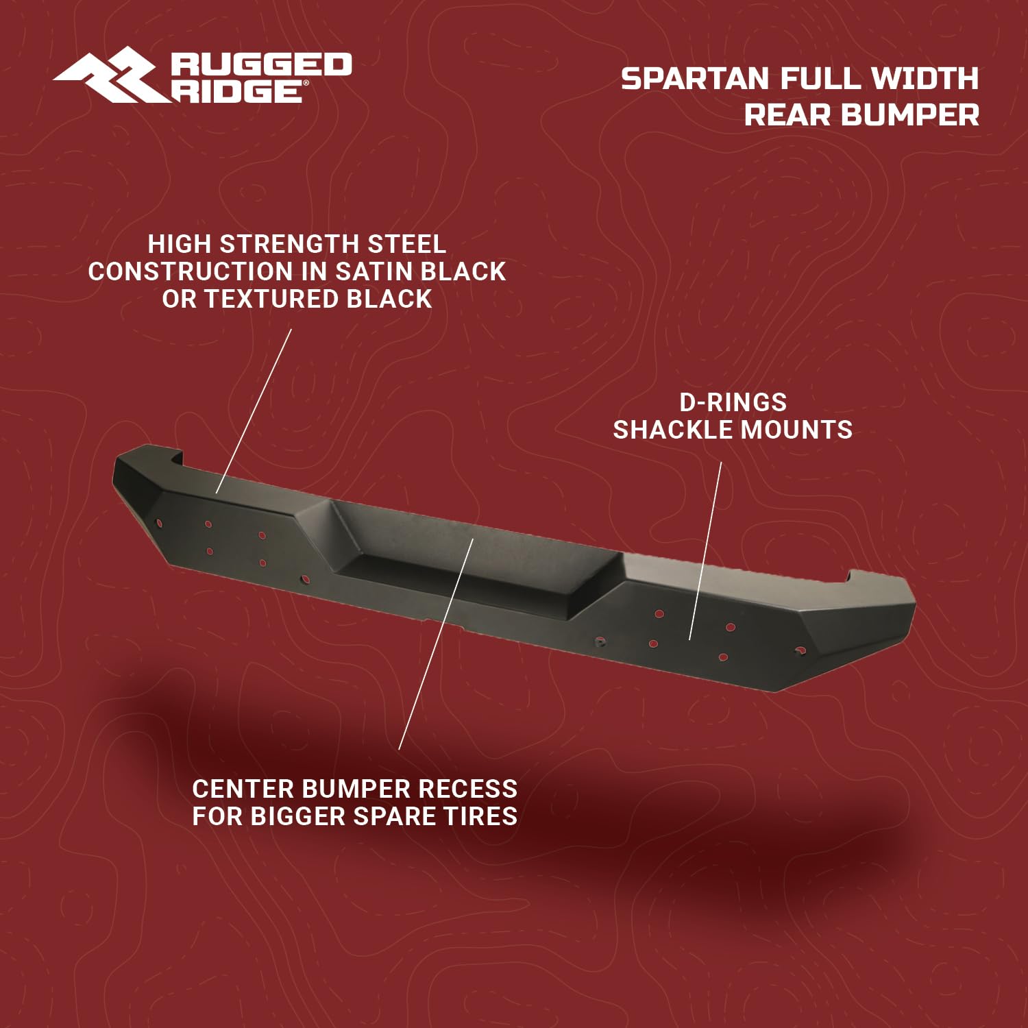 Rugged Ridge Spartan Bumper, Rear | Full-Width, Steel, Smooth Black | 11548.80 | Fits 2007-2018 Jeep Wrangler Jk