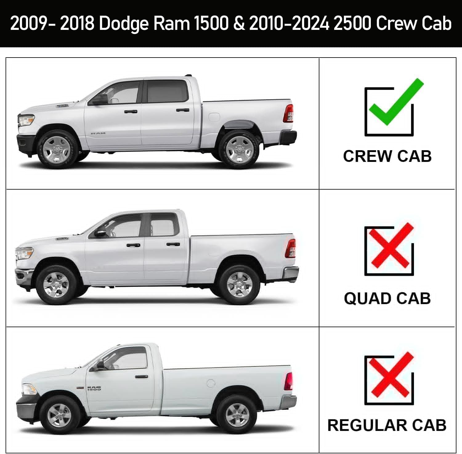 Smanow Running Boards Compatible With 2009-2018 Dodge Ram 1500 Crew Cab (Incl. 2019+ Classic Model), 2010-2024 Ram 2500 3500 Crew Cab, Black Side Steps, Step Bars Nerf Bars With Middle Steps.