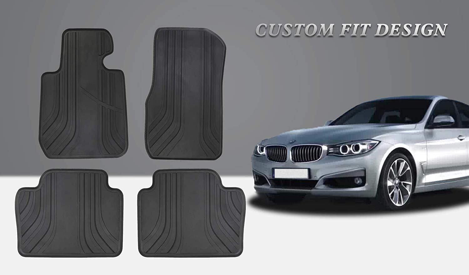 San Auto Car Floor Mat For Bmw 3/4 Series Custom Fit F30 F31 F32 F33 F36 320I 328I 335I 2012 2013 2014 2015 2016 2017 2018 Full Black Rubber Auto Floor Liners Set All Weather Heavy Duty Odorless