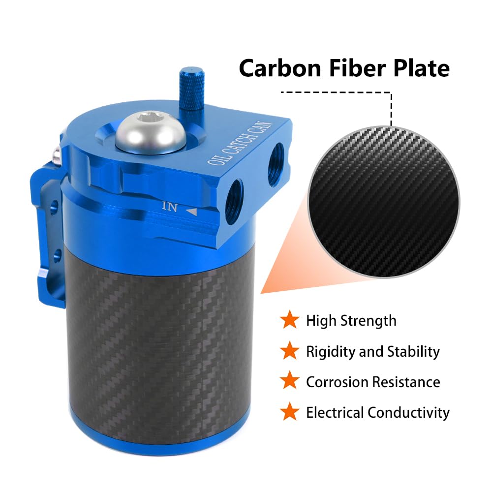 Muge Racing Carbon Fiber Universal Oil Catch Can Tank Kit Polish Baffled Reservoir With Breather Filter With 3/8'' Fuel Line Alu