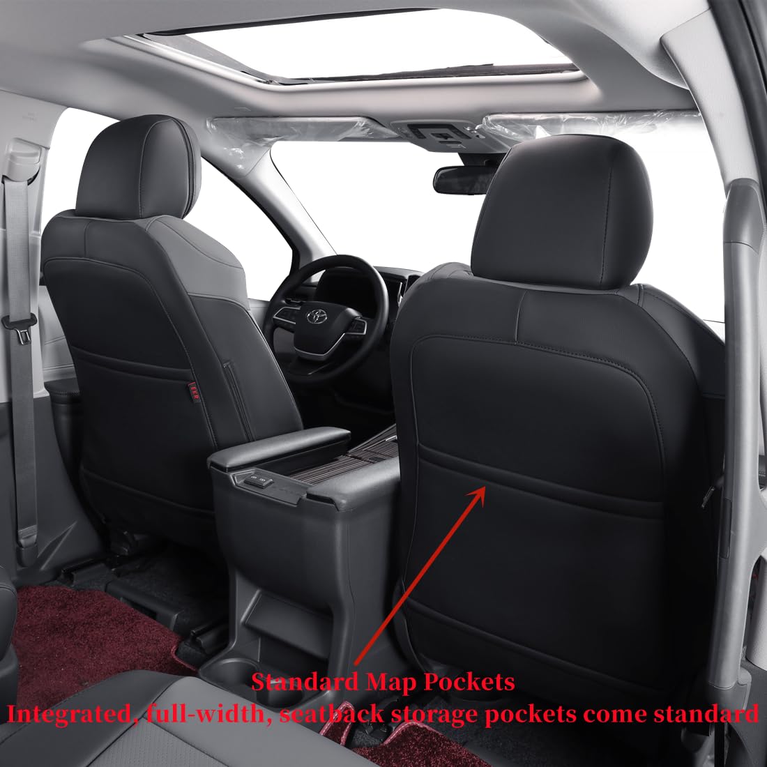 Coverdream Sienna Seat Covers Custom Fit For 2021-2025 Toyota Sienna Le & Xle (8-Seater),2Nd Row Bench Seats W/Removable Middle Seat,Full Coverage Leather Car Seat Protector (Full Set,Black/Gray)