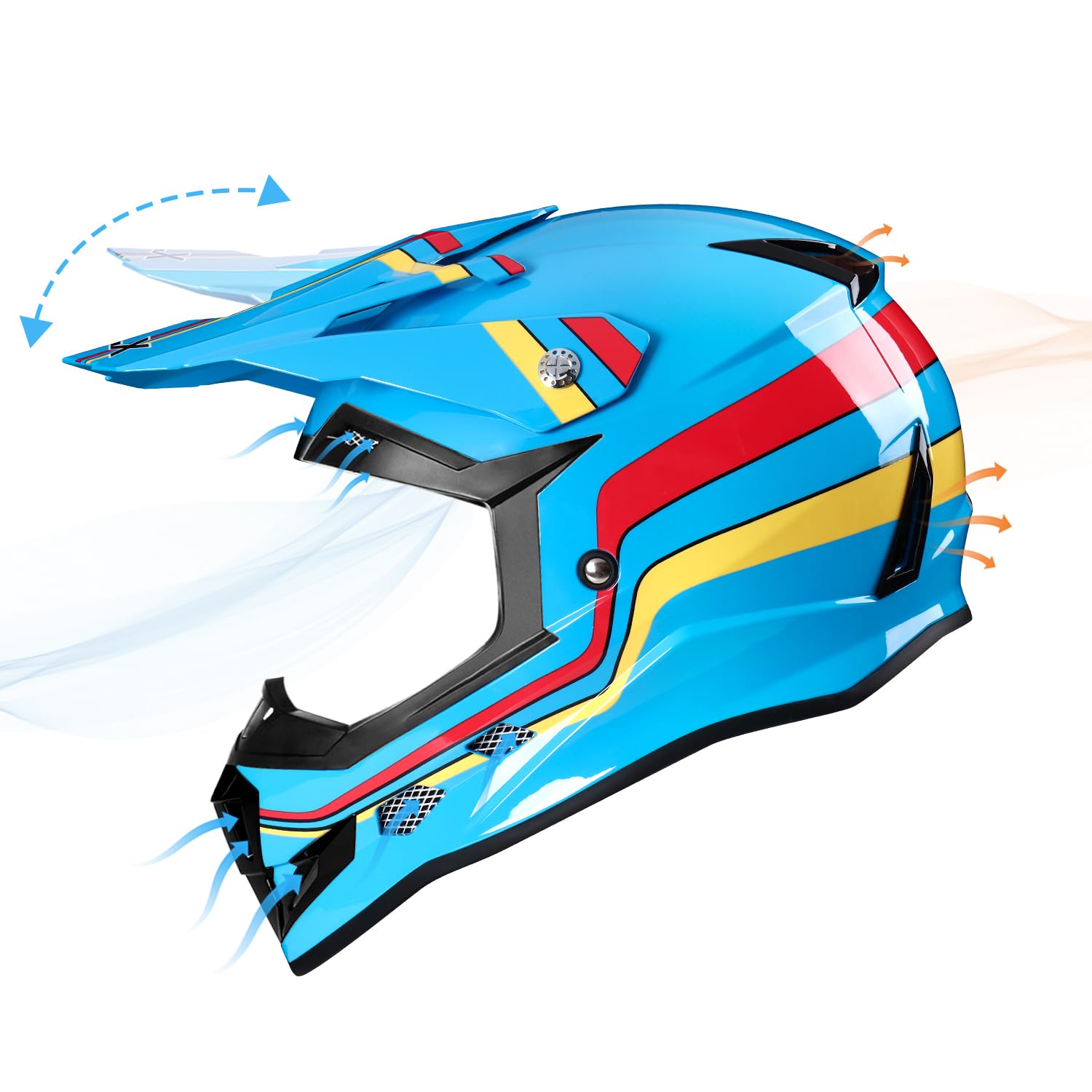 Glx Gx623 Youth Atv/Dirt Bike Helmet Combo - Retro Blue, Medium - Dot