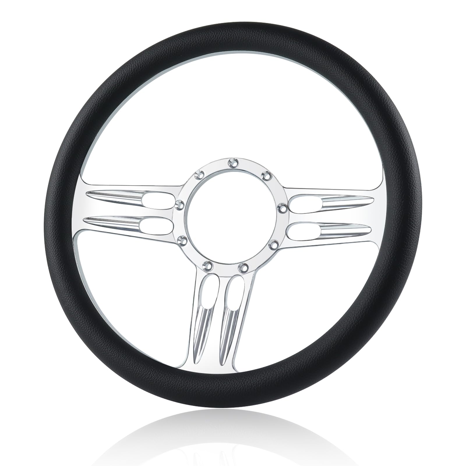 QYMOPAY 9 Bolt Disc Steering Wheel, 14 Inch Leather billet steering wheel, 3 Spoke Steering Wheel, Fits Most 9 Hole Car Steering