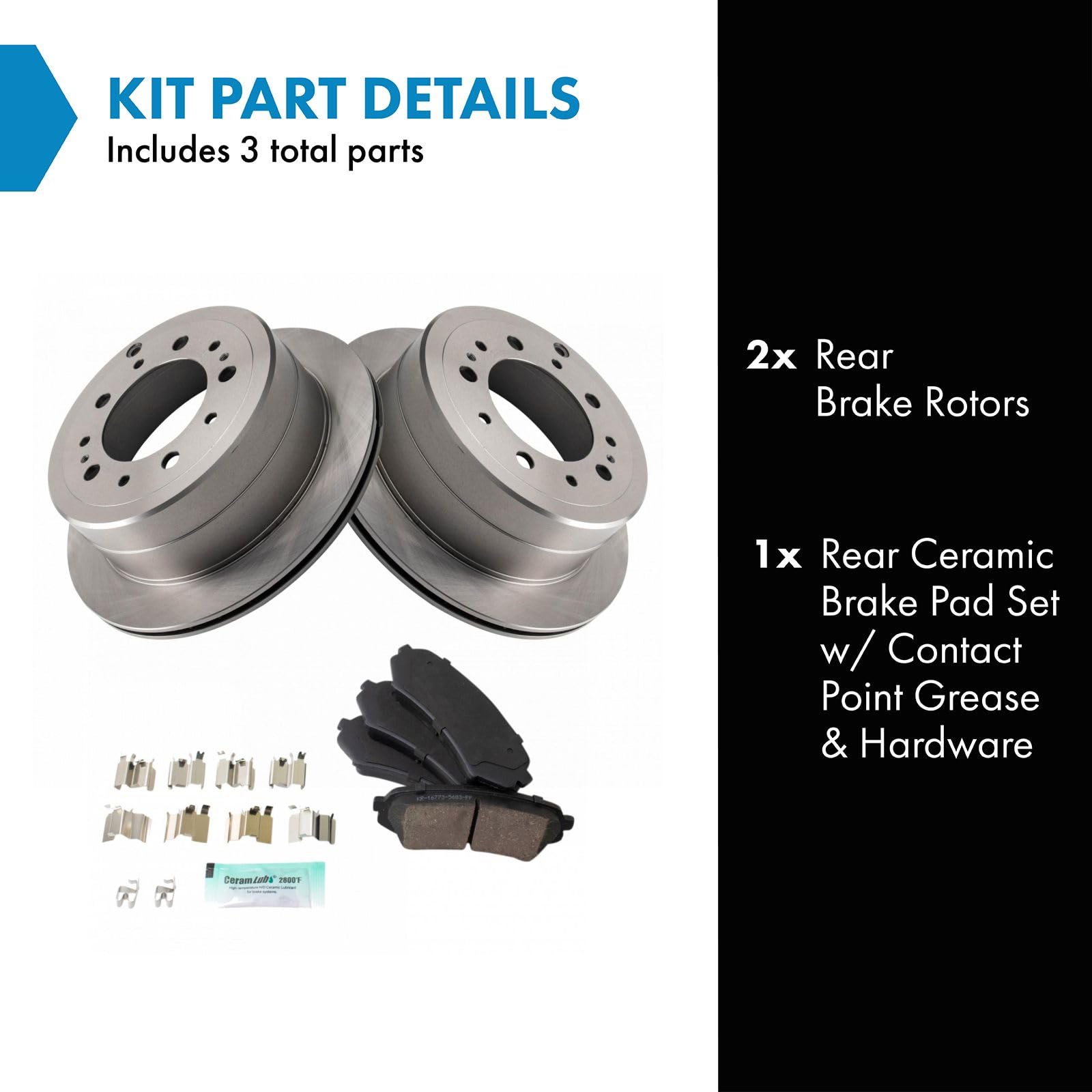 TRQ Rear Brake Pad & Rotor Kit Brake Pads Brake Rotor Ceramic Compatible with 1998-2007 Lexus LX470 Toyota Land Cruiser