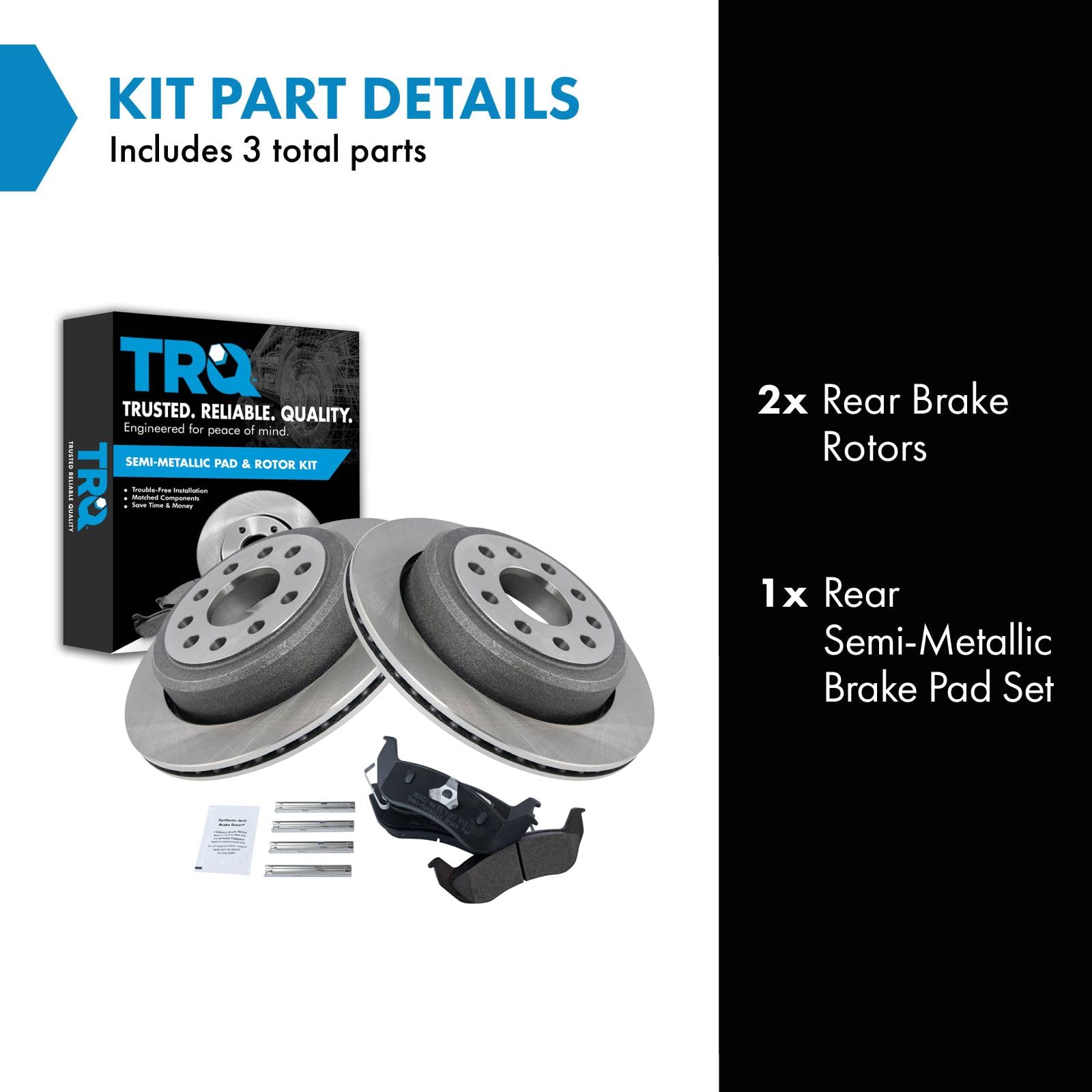 Trq Rear Brake Pad & Rotor Kit Semi-Metallic Compatible With 2003-2011 Lincoln Town Car