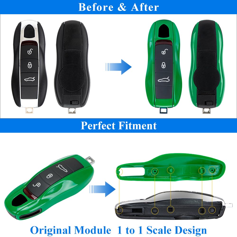 Aerobon 3-Piece Painted Key Cover Key Fob Shell Cover Compatible With Porsche Key Shell, Key Shell Replacement (Mk1, Green)