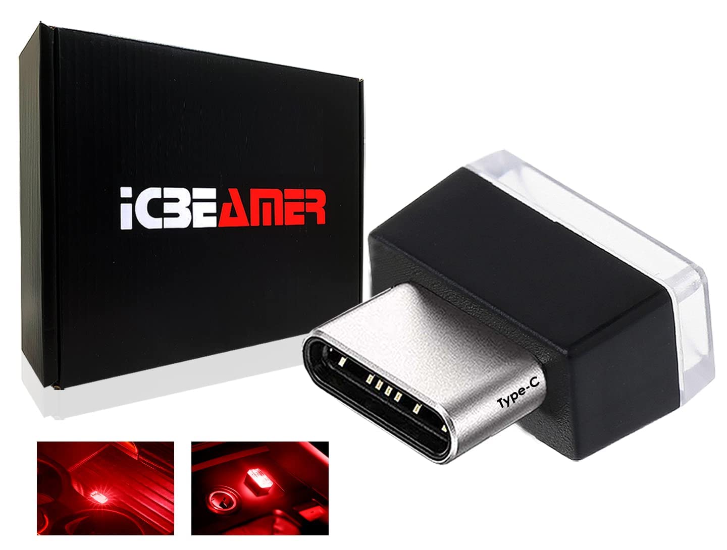 IcBEAMER Type c Adapters Atmosphere Light, color: Red] Universal Interface Plug-in Miniature Night Light LED USB car Interior Tr