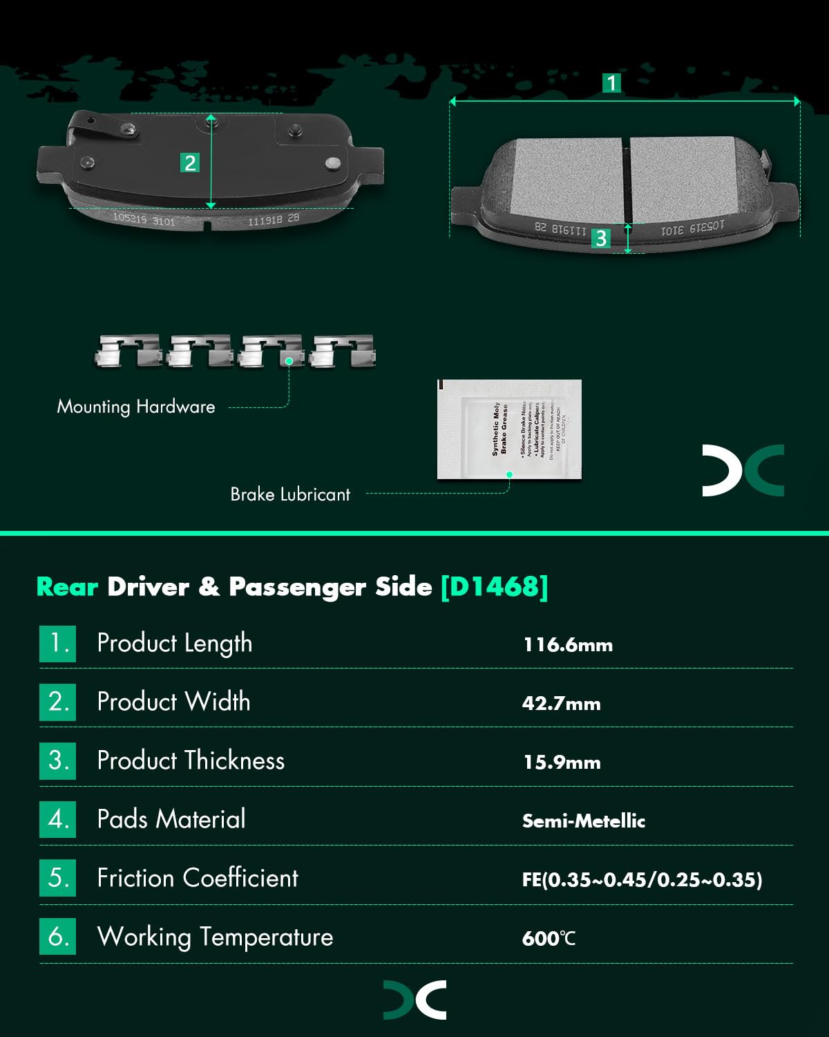 Scitoo D1522 D1468 Front Ceramic Rear Semi-Metal Brake Pad Sets Fit For Chevrolet Cruze 2011-2015,For Chevrolet Cruze Limited 20