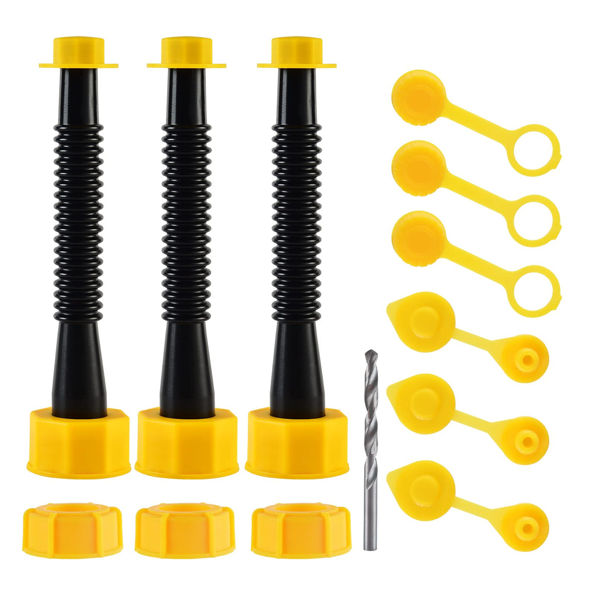 Gas Can Spout Replacement, Gas Can Nozzle (3 Kit-Black) For 1/2/5/10 Gal, Easy To Install, Durable, Replacement Of Old Cans Includes Nozzle, Vent Caps, Rubber Gasket, Drill Bits, Auxiliary Base Cap