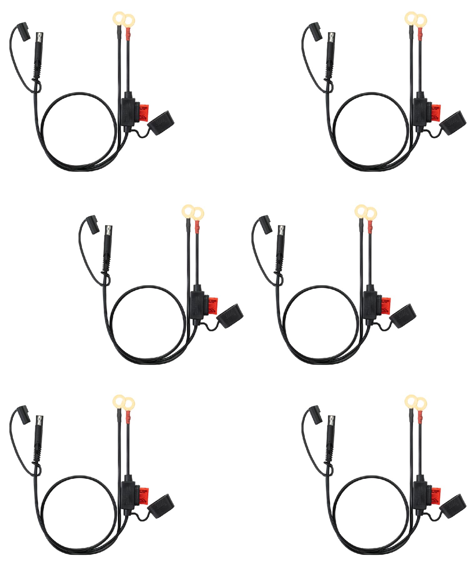 Bates- SAE Battery Connector, 2 FT, 6 Pack, SAE to O Ring Terminal Harness, 2 Pin Battery Connector
