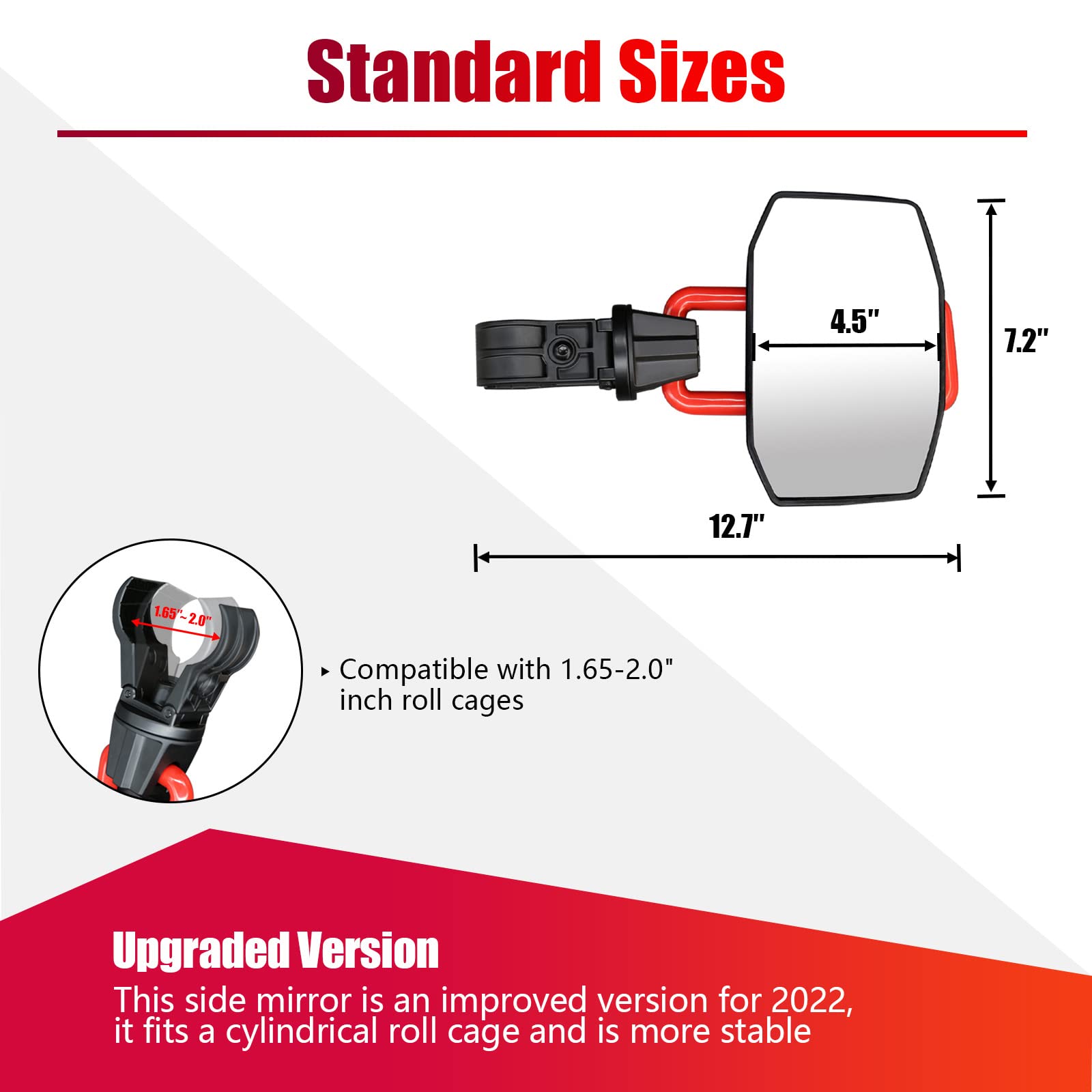 Shejisi Utv Side Mirrors For 1.65'-2' Roll Cage, Aluminum Solid Bracket,2023 New Utv Mirrors,Adjustable Satisfactory Viewing Angle Compatible With Polaris Rzr,Can Am,Kawasaki Mule,Honda Pioneer Sxs