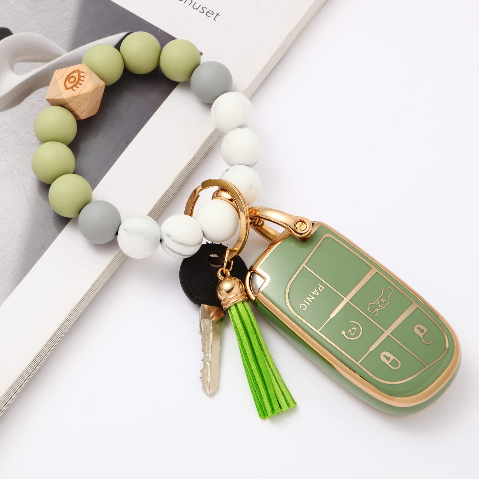 For Jeep Accessories Wristlet Key Fob Cover, Anti-Fingerprint Special Tpu Key Case,Compatible With Grand Cherokee Renegade Dodge