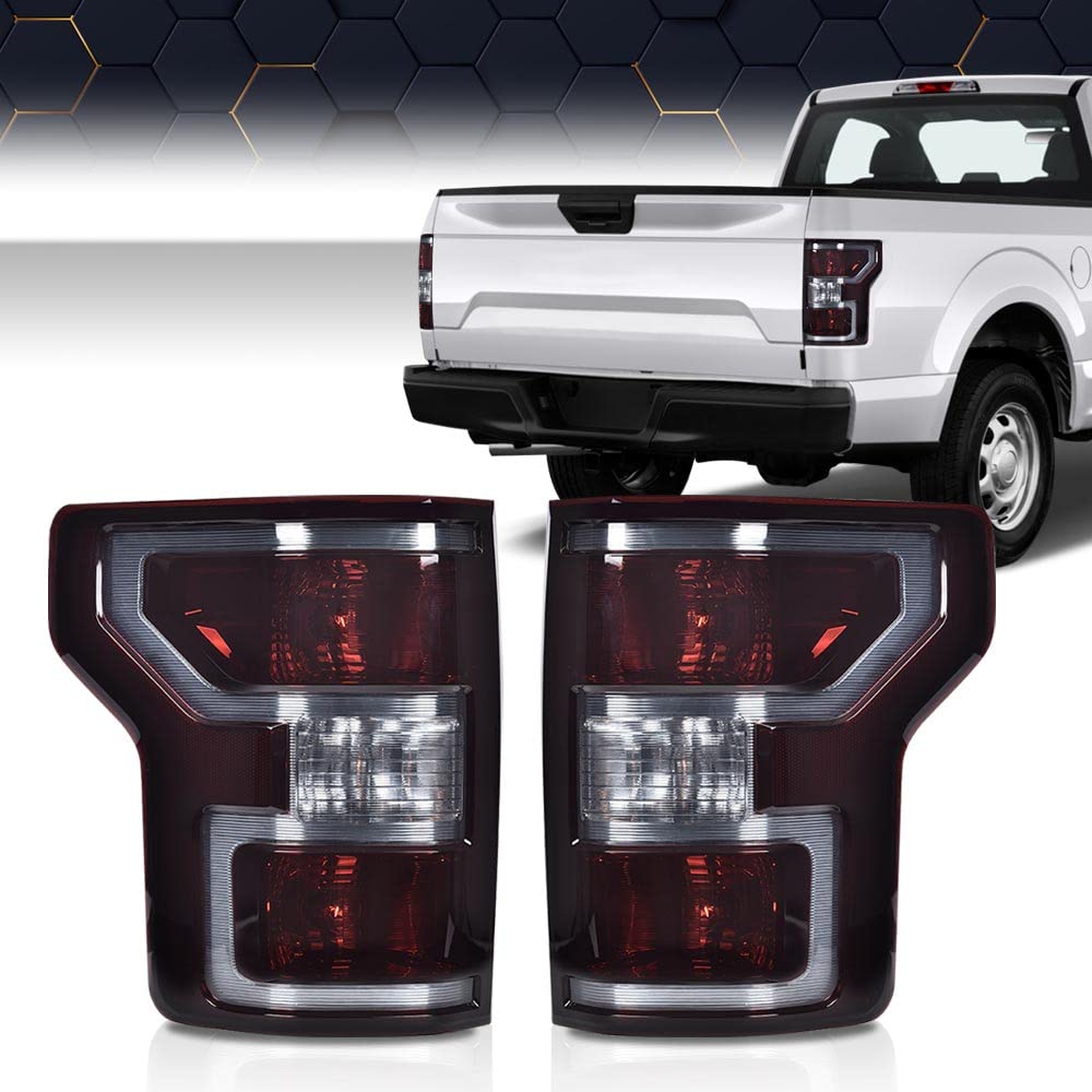 Pit66 Tail Lights Rear Lamps,Compatible With Ford F150 2018 2019 2020 Smoke Lens Black Housing Driver And Passenger Side-Bulbs A