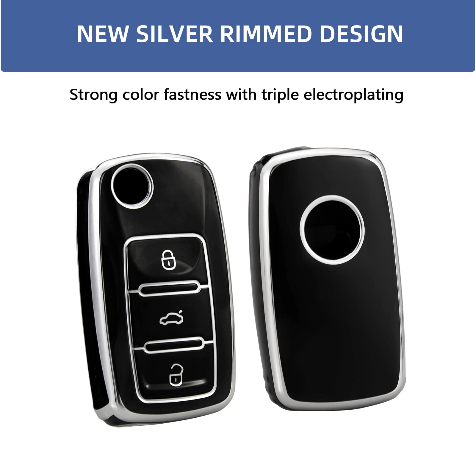 OFFCURVE for Volkswagen Key Fob Cover, Soft TPU Full Protector Key Fob Case for VW Jetta Golf Polo Passat MK8 Tiguan Beetle Car