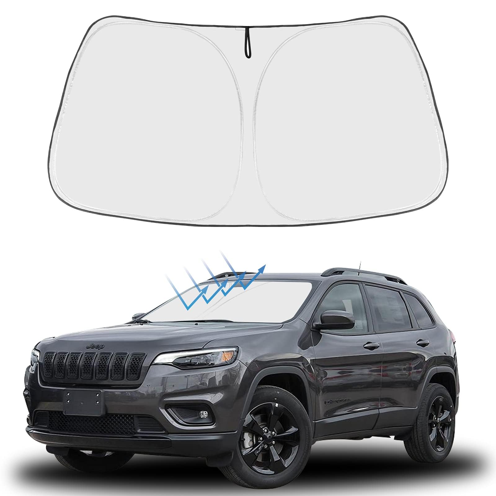 Proadsy 2025 Upgrade Front Windshield Sun Shade Foldable Sunshade Protector Custom For Jeep Cherokee 2014-2024 2025 (Not For Jeep Grand Cherokee) Accessories