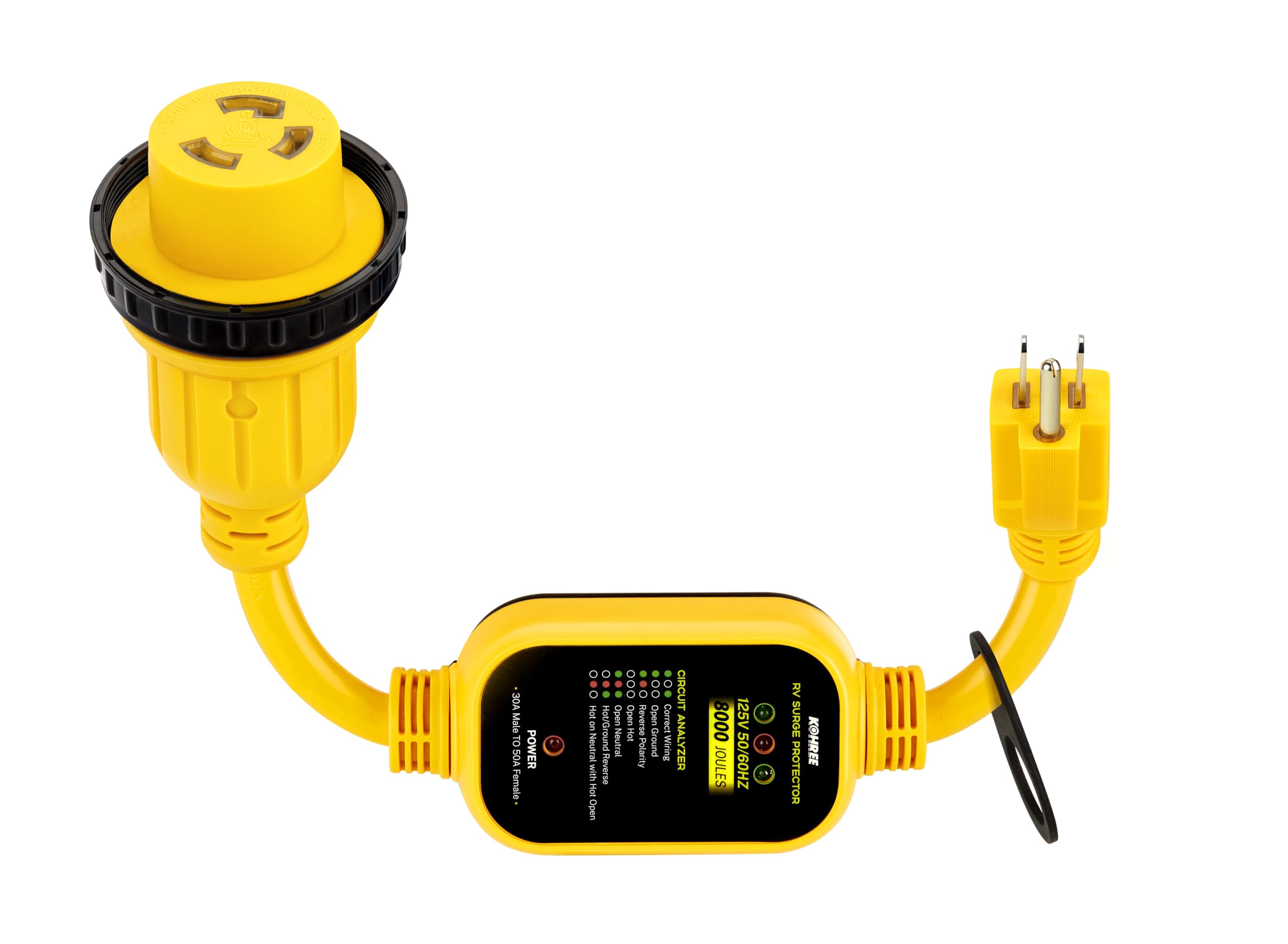 Kohree 30 Amp To 110V Rv Adapter With Surge Protection, 8000 Joules 15 Amp To 30 Amp Rv Power Adapter 21'' With Twist Lock, Circ