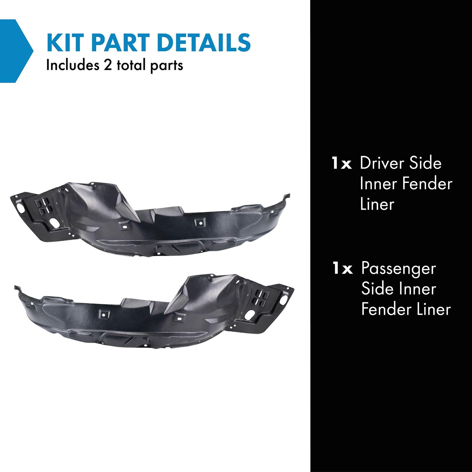 Trq Inner Fender Liner Set Compatible With 2012 Honda Civic Ho1248144 Ho1249144