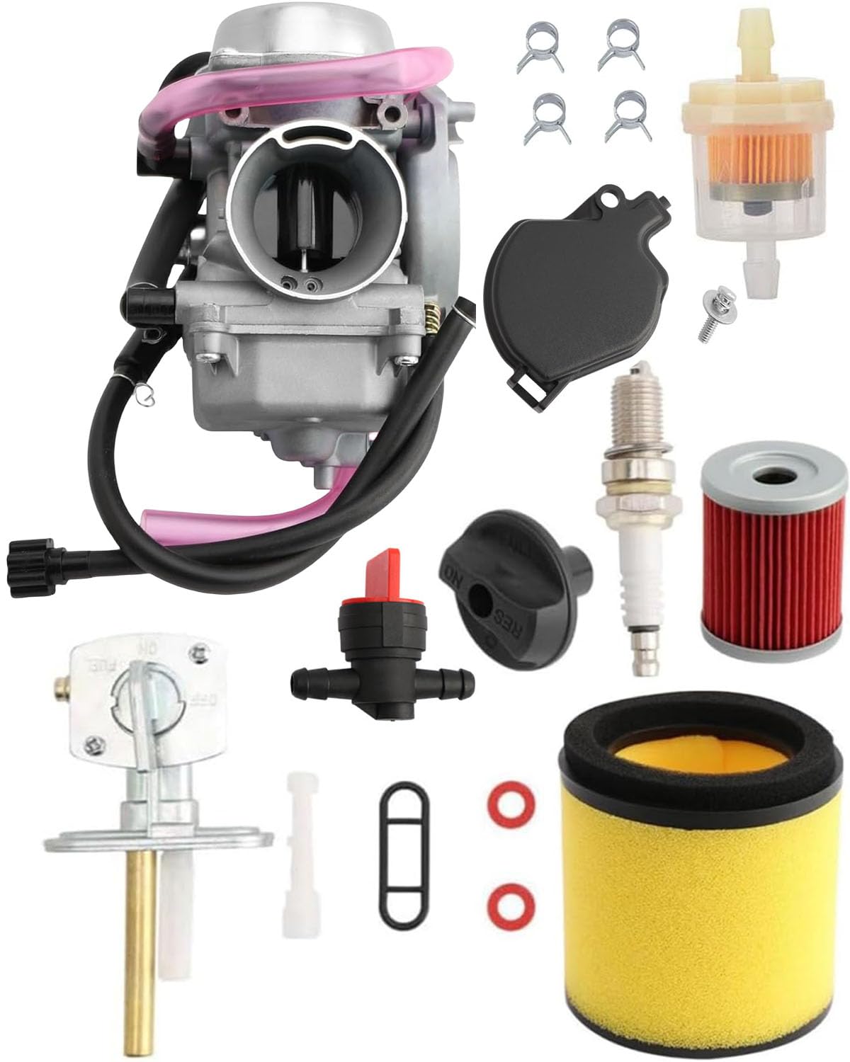 Carburetor Compatible With Arctic Cat 250 300 2X4 4X4 2001 2002 2003 2004 2005 Red Green #0470-448 Carb(Includes Air Filter & Fuel Valve Petcock With Spark Plug)