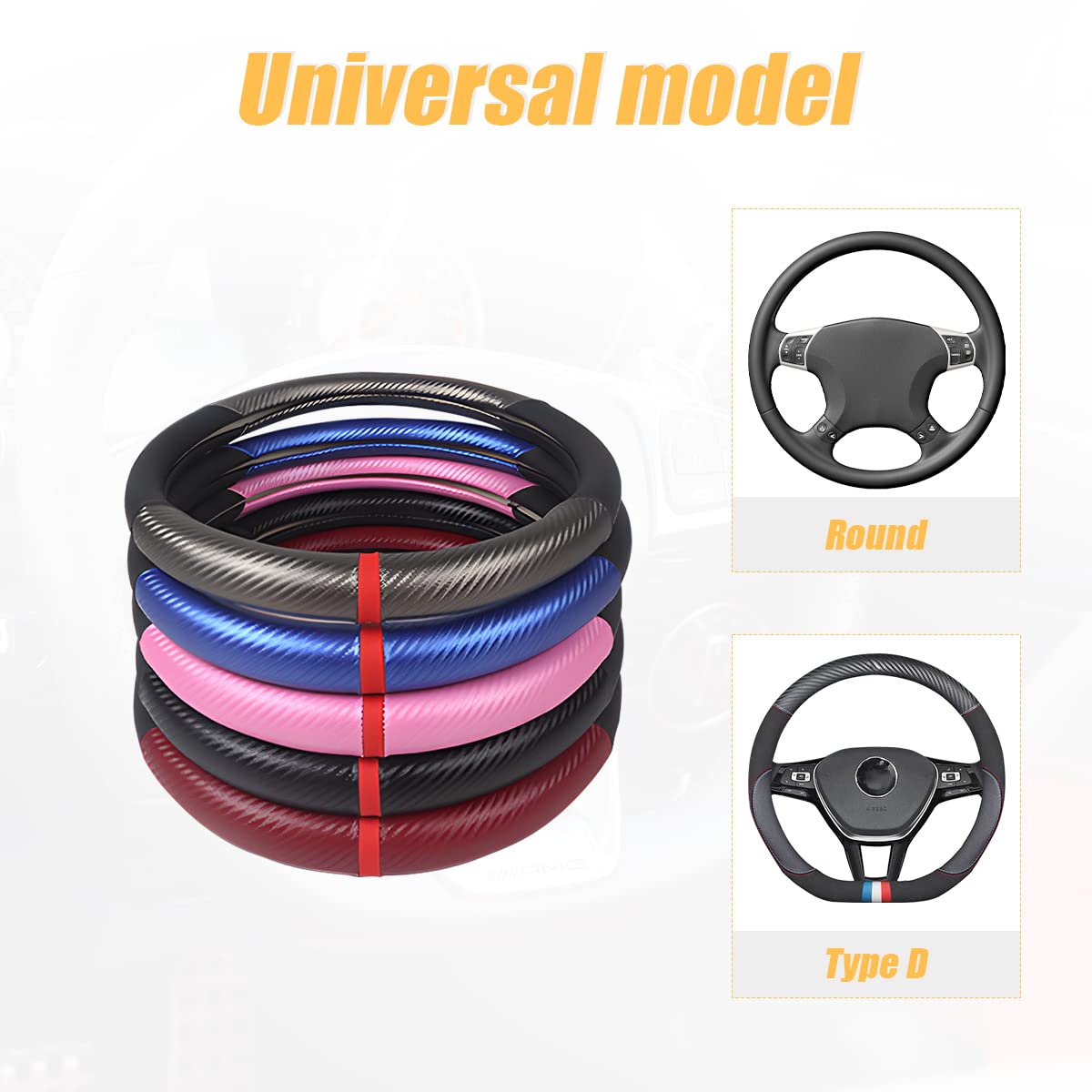 Moly Magnolia Steering Wheel Cover, Carbon Fiber Breathable Microfiber Leather With Non-Slip Lining, Cool In Summer Warm In Wint