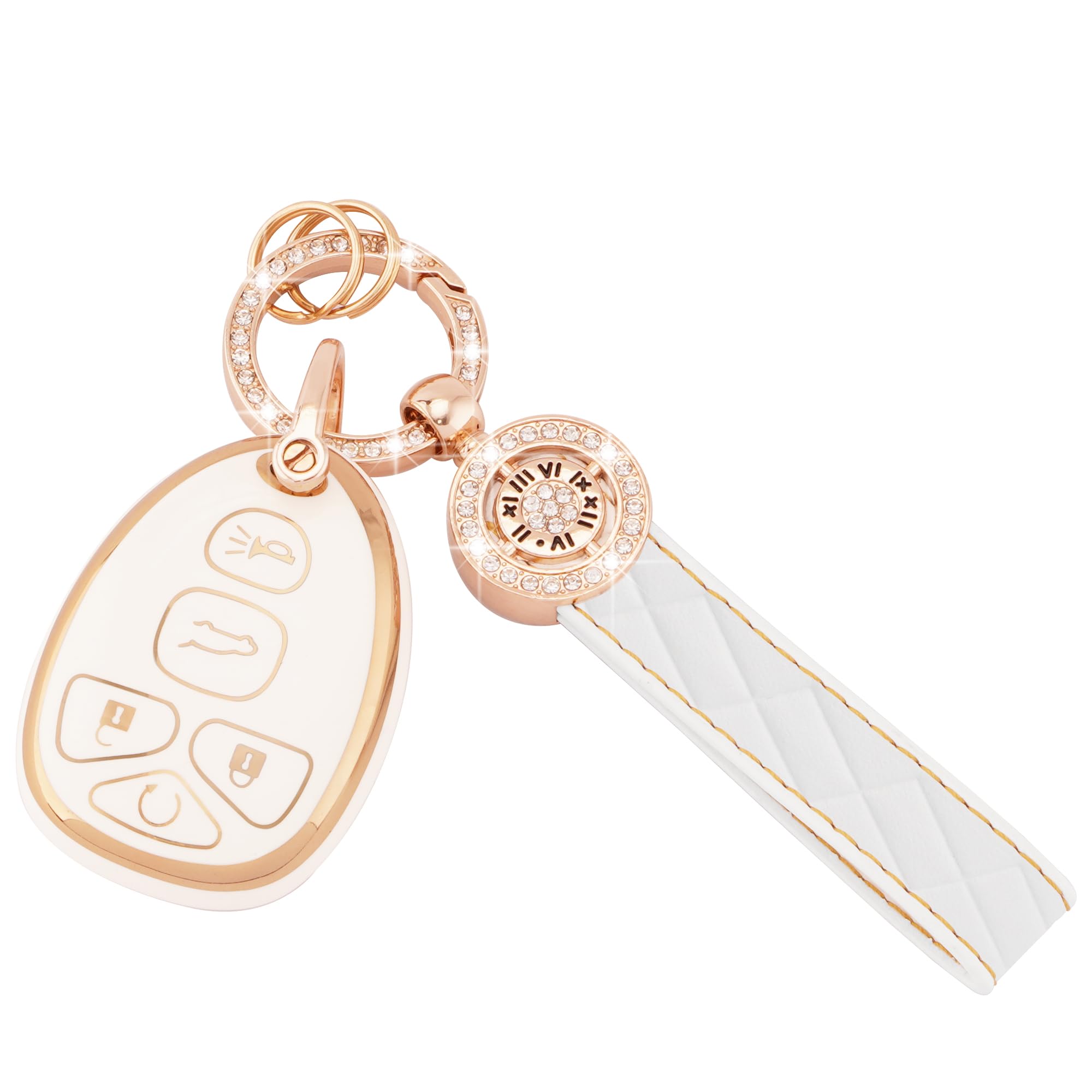 EKALA TPU Key Fob Cover with Leather Keychain Lanyard Fit for Chevy Traverse Tahoe Suburban/GMC Yukon Acadia/Cadillac Escalade S