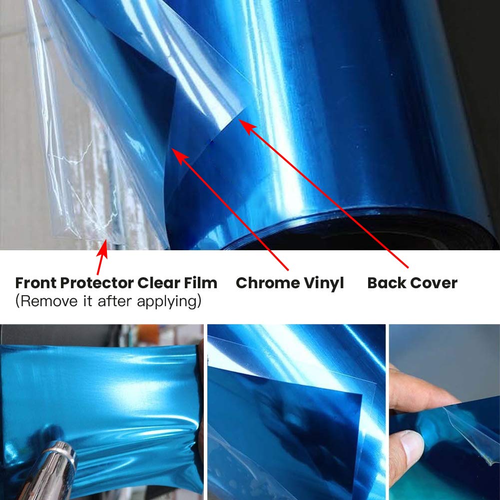 Lzlrun 1Ft X 5Ft Chrome Mirror Vinyl Wrap Adhesive Car Sticker Decal Film (1.64Ft X 5Ft, Silver)