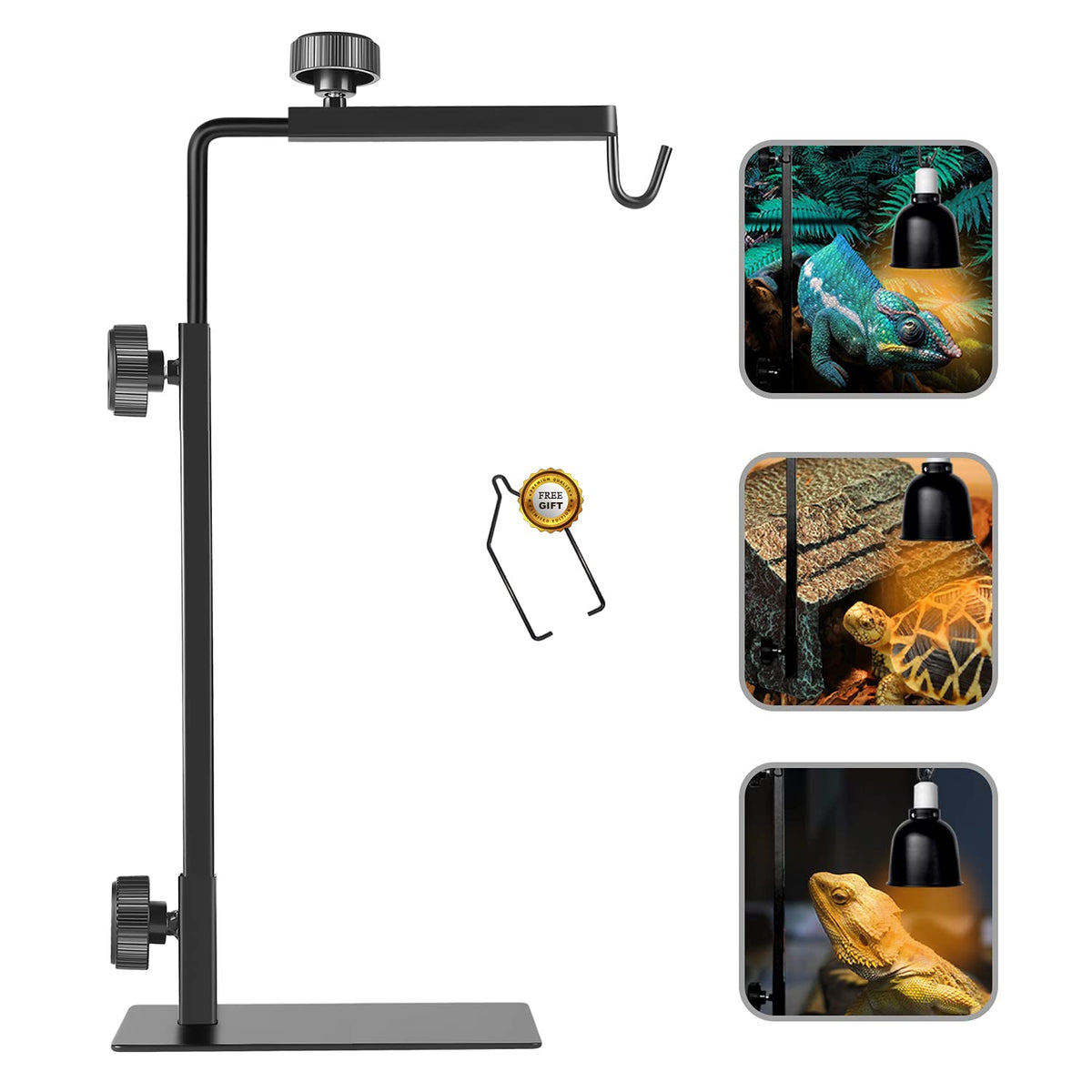 Bourdserk Reptile Lamp Stand, Adjustable 16-31 Inch Domes Heat Lamp Metal Bracket Floor Light Holder For Reptile Terrarium Light