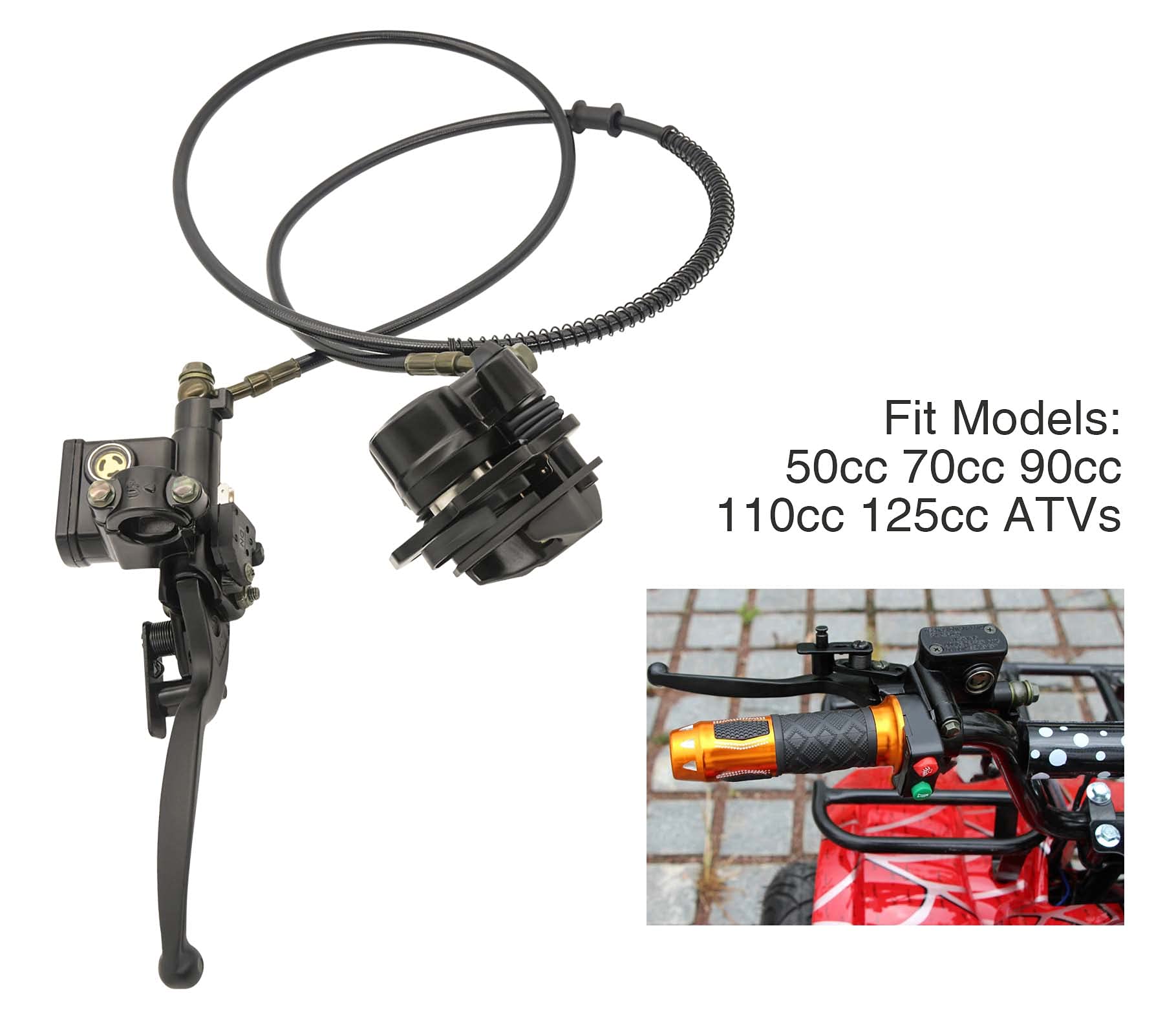 Rear Hand Hydraulic Disc Brake Left Hydraulic Brake Master Caliper Assembly Compatible For Chinese Taotao Roketa Sunl 50Cc 90Cc 110Ccc 125Cc Go-Kart Dune Buggy Quad Atv Dirt Mini Bike Kinroad 1