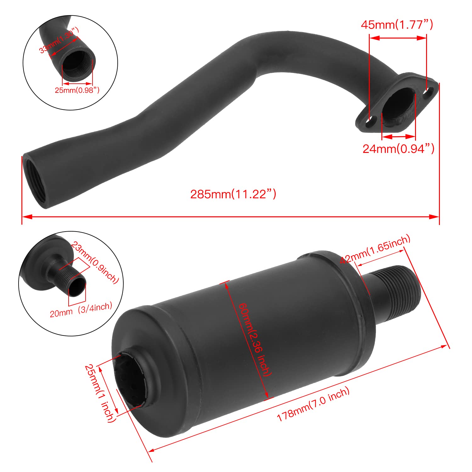 FVRITO Exhaust Pipe Muffler Silencer Kit for Non Hemi Predator 212cc 196cc 6.5hp Coleman Powersports KT196 CK196 RTK200 BK200 Go