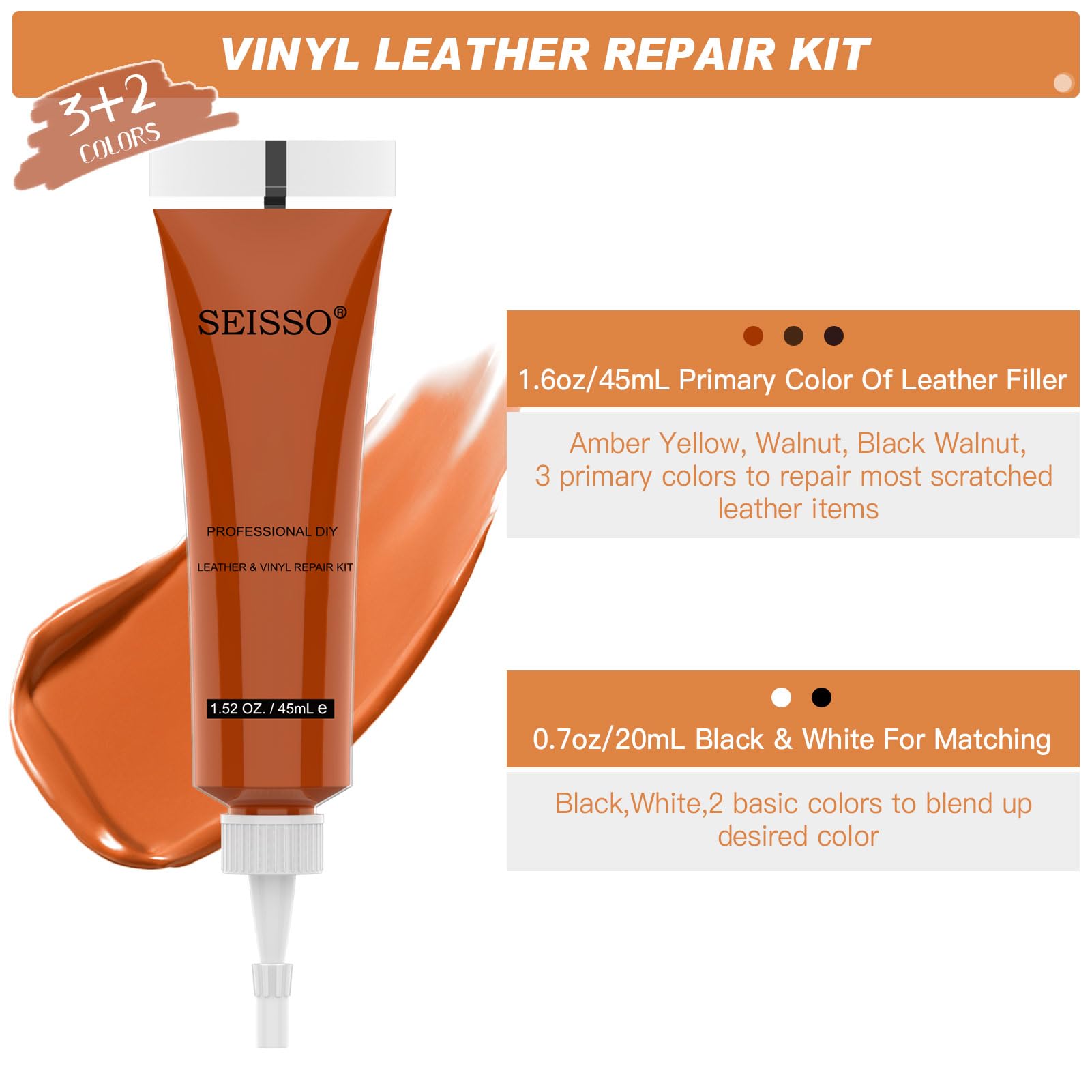 SEISSO Leather Repair Kit for Furniture, Brown Leather and Vinyl Repair for Couch, Boat Seat, Car Interior, Jacket, Purse, Fix T