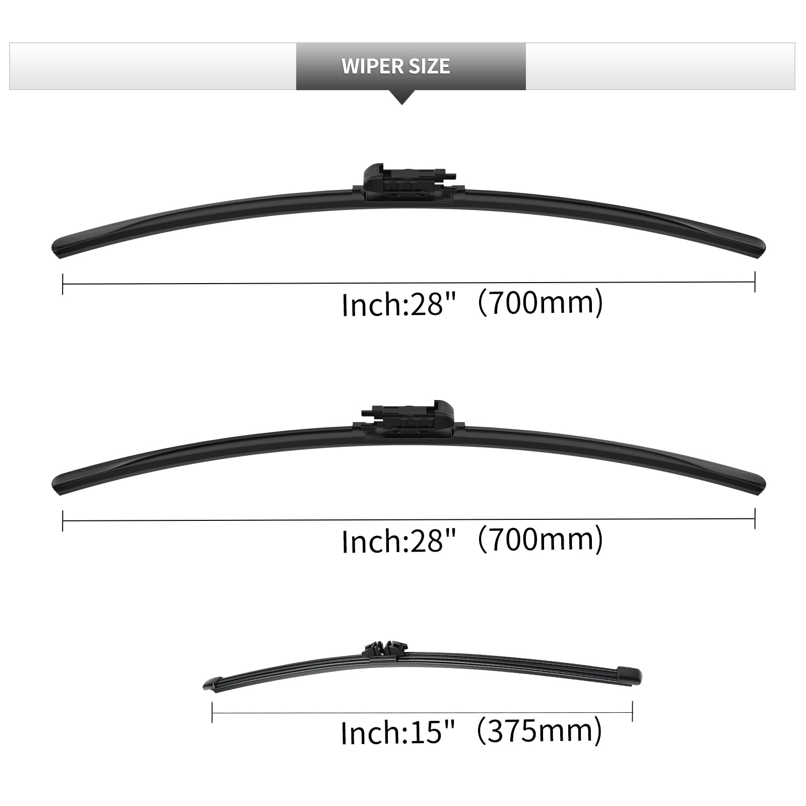 Gardimu Front And Rear Windshield Wiper Blades, 3 Pcs Front And Back Windshield Wipers Blades Replacement For Ford Edge 2015-202