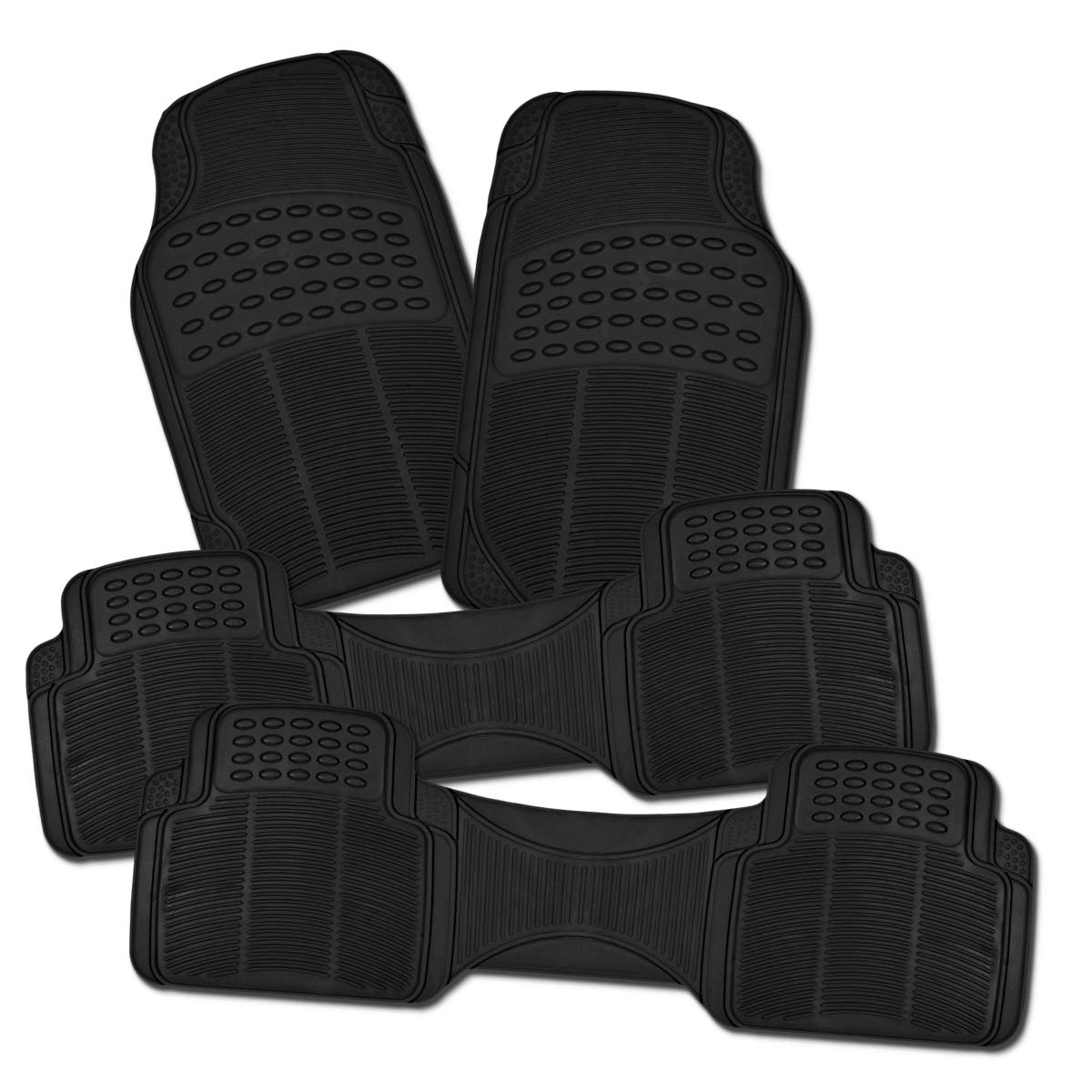 Zonetech All Weather Rubber Semi Pattern Car Interior Floor Mats - 4-Piece Set Black Heavy Duty Car Interior Floor Mats