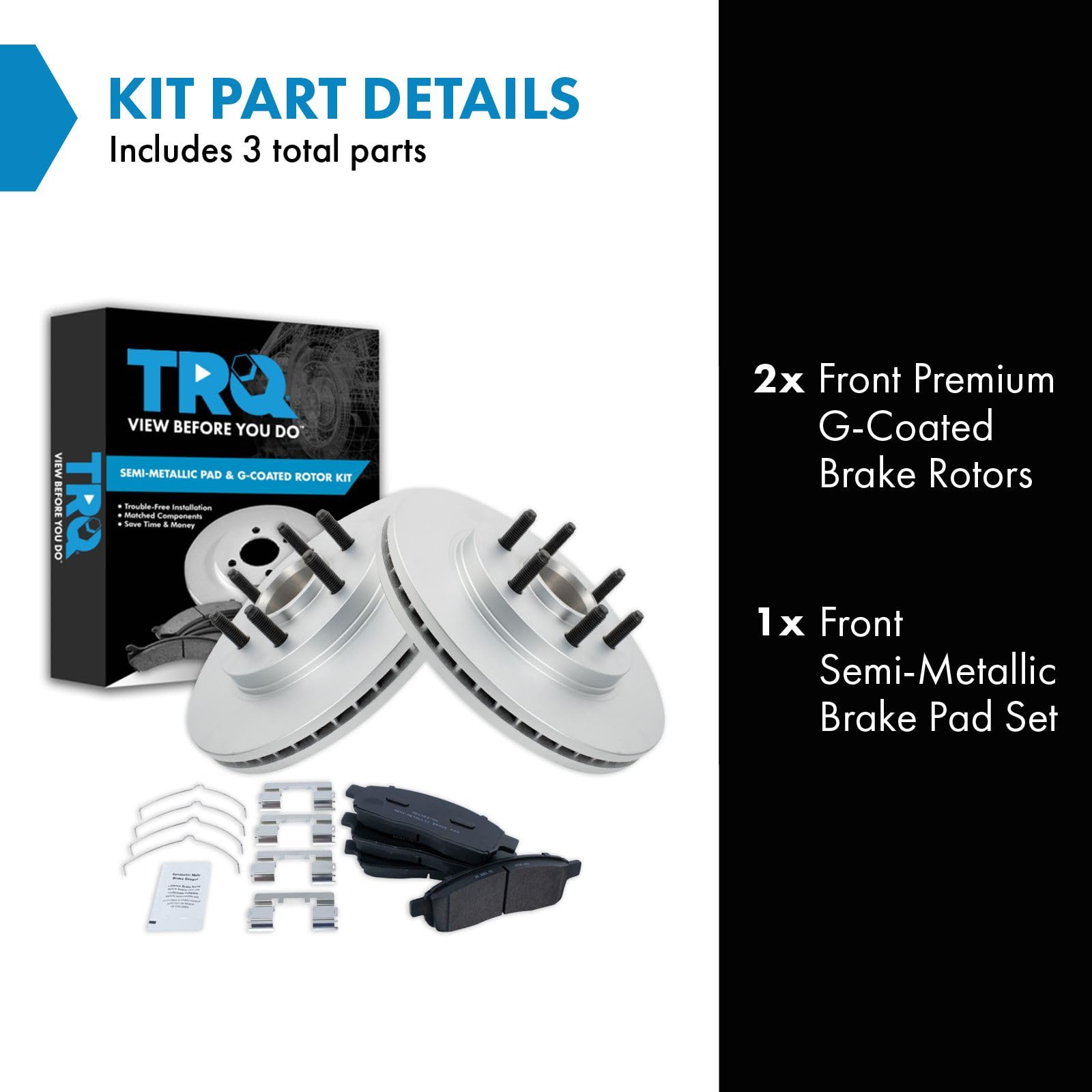 Trq Front Brake Pad & Rotor Kit Brake Pads Brake Rotor Semi-Metallic Premium G-Coated Compatible With 2004-2008 Ford F-150 2006-