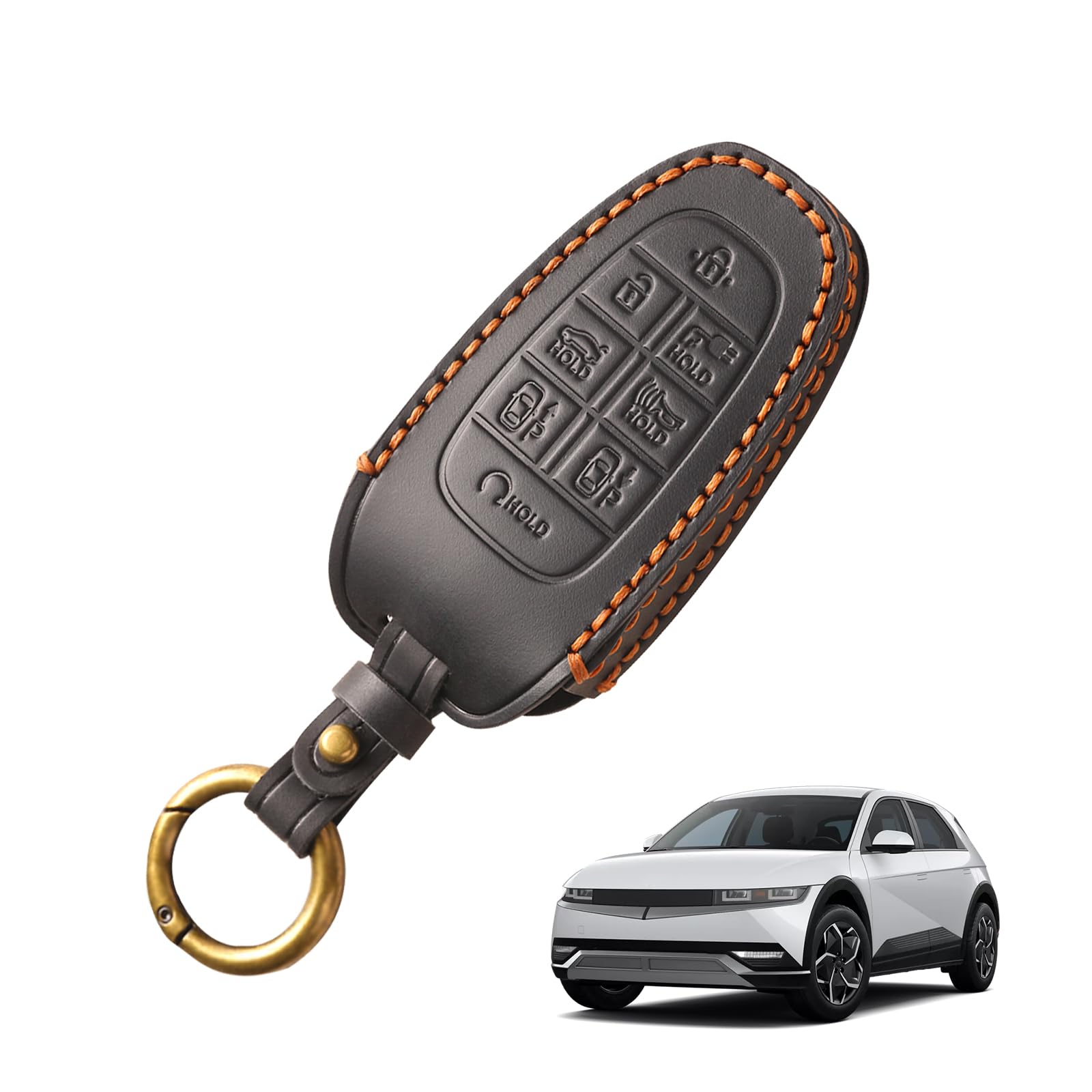 Bestevmod Vegan Leather Key Fob Cover Compatible With Hyundai Ioniq 5 2022-2024 Accessories Key Shells With Keychain Vegan Leath