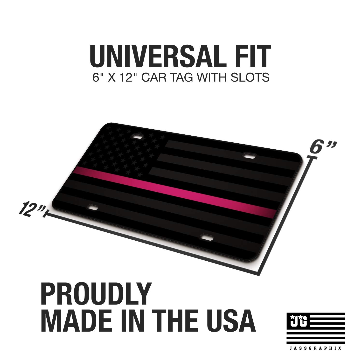Jass Graphix Thin Pink Line Almost Invisible American Flag License Plate Breast Cancer Awareness Matte Black On 1/8'' Black Alum