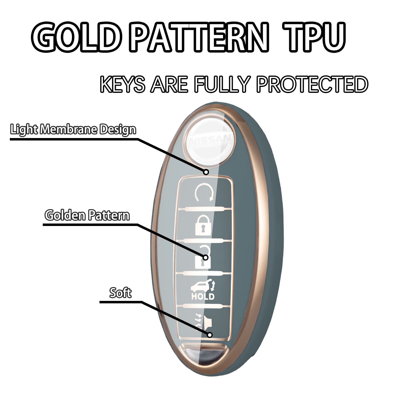 Worcas Compatible With Nissan Altima Maxima 5 Buttons Key Fob Cover，Premium Soft Tpu Smart Key Fob Case Compatible With Infiniti Jx35 Q50 Q60 Qx56 Qx60 Qx79(Black)