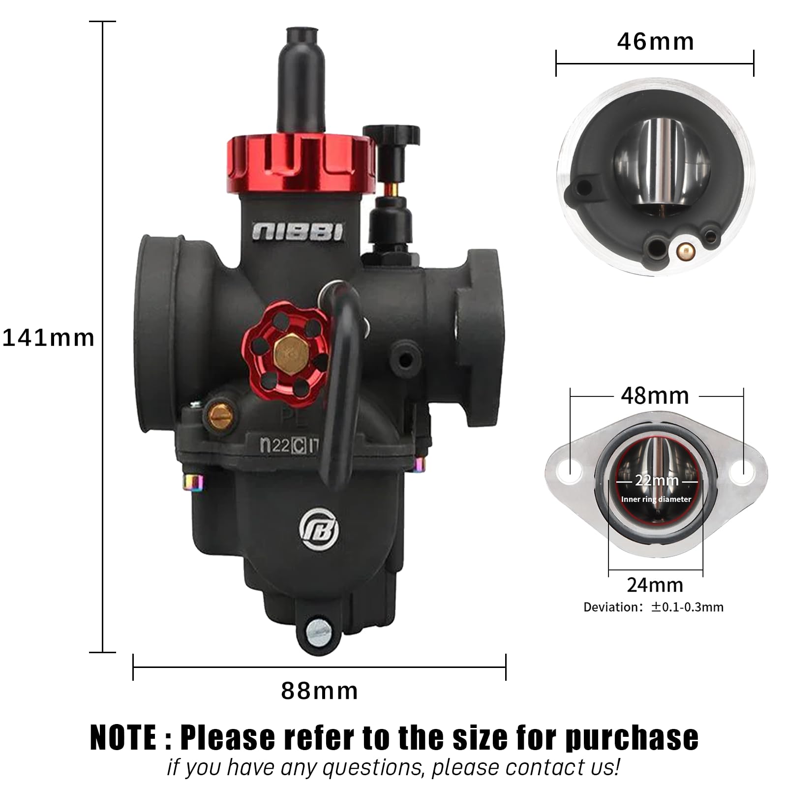 NIBBI PE22 22mm Carburetor Kit with Jets for 110cc 125cc Dirt Bike Pit Bike Apollo TaoTao Lifan Kayo SSR