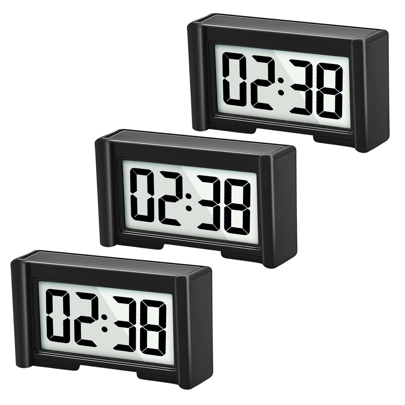 Youngfly 3Pcs Small Digital Clock, Vehicle Adhesive Clock With Jumbo Lcd Time & Day Display, Mini Car Dashboard Clock Battery Op