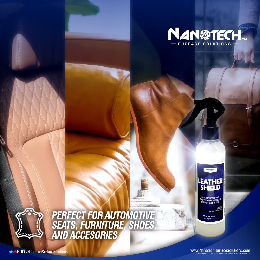 Nanotech Surface Solutions Leather Shield - Leather Conditioner & Sealer - Sio2 & Wax Blend For Use On Car Interiors, Leather Apparel, Shoes, Boots, Bags, Furniture & More - 8 Oz.
