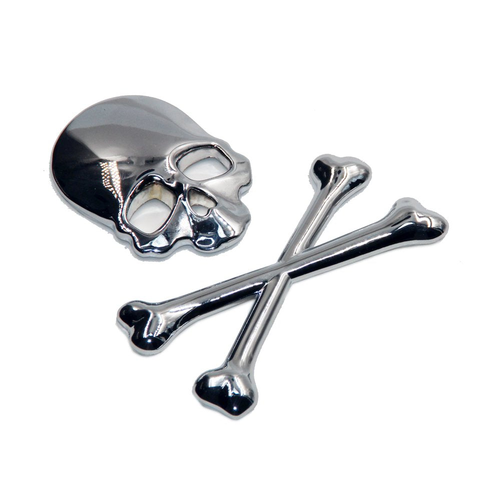 T Tocas Skull Crossbone Pirate Car 3D Emblem Logo Chrome Metal Badge Sticker Decal Decorations Side Rear Trunk Sticker Universal For Car Truck Silver