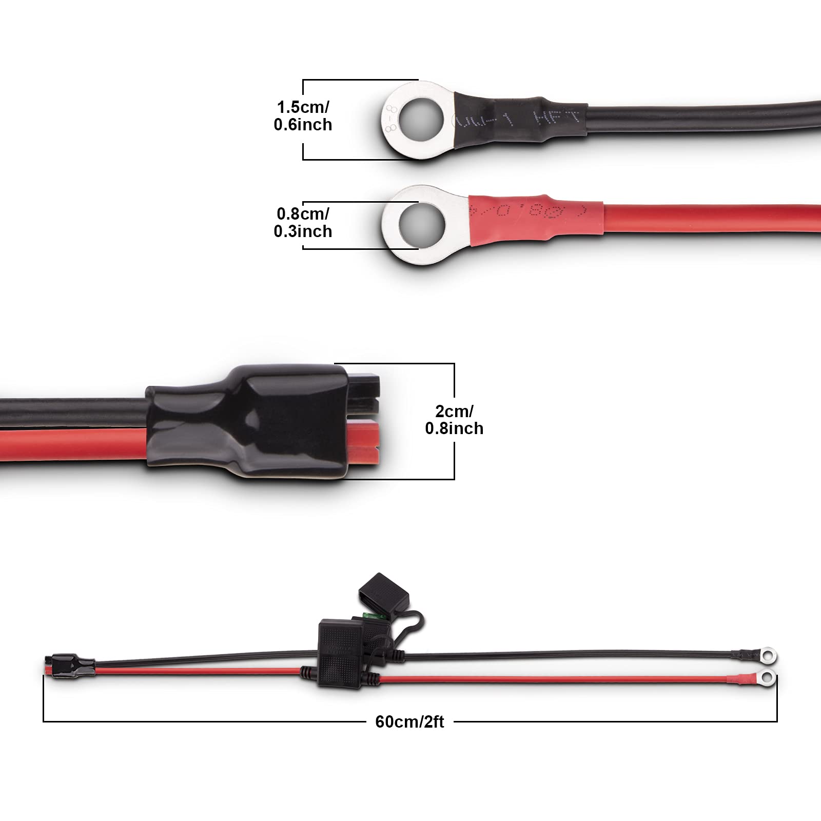 Igreely Dual Positive/Negative Atc Style Fuse Holder 10Awg Wire With Ring Terminals And 45A Connectors For Automotive 2Ft/60Cm