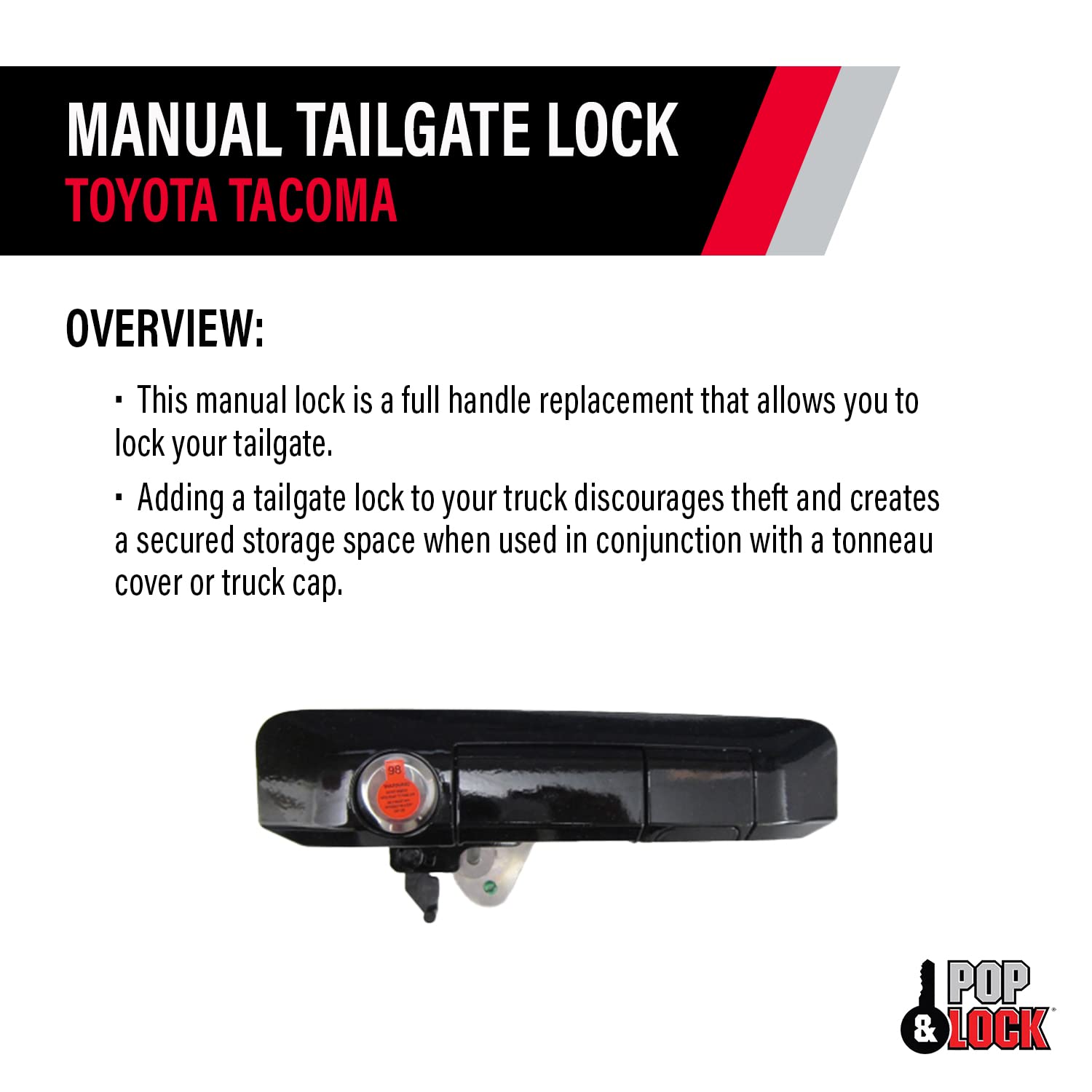 Pop & Lock Pl5410 Gloss Black: J202 Paint Code Manual Tailgate Lock With Bolt Codeable For Toyota Tacoma