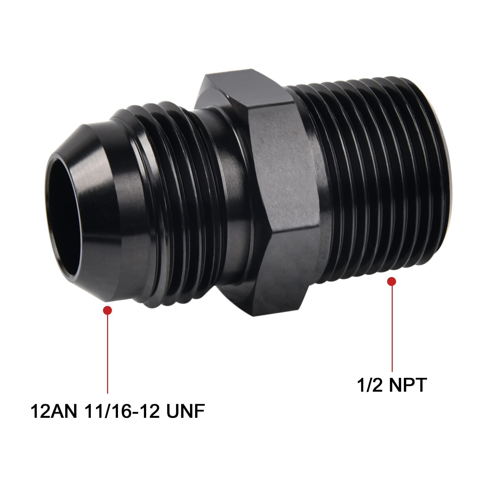 Evil Energy 12An Male Flare To 1/2'' Npt Pipe Fitting Adapter Aluminum Straight Black 2Pcs