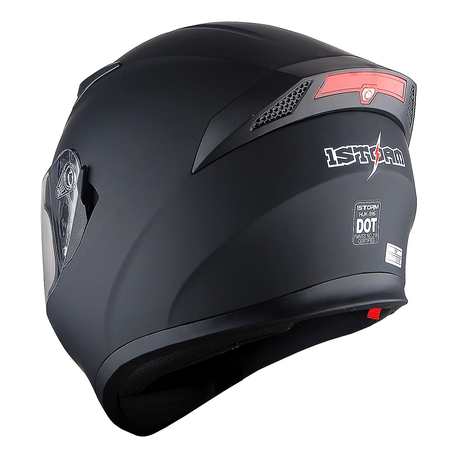 1Storm Motorcycle Street Bike Dual Visor/Sun Visor Full Face Helmet Mechanic With Led Tail Light: Matt Black