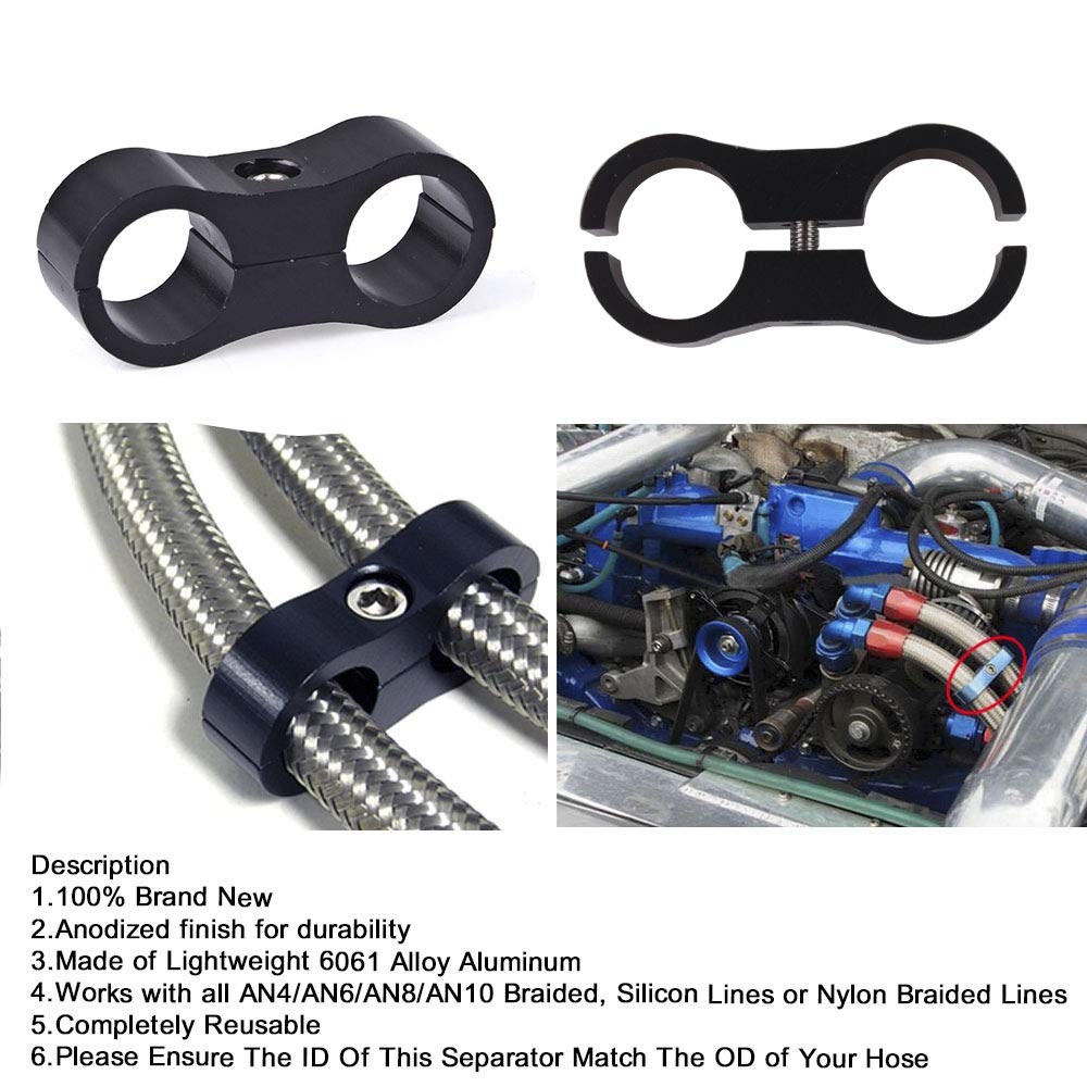 4An Hose Separator Clamp Aluminum Fuel Line Mounting Clamp Divider Hose Fitting Adapter Fit For 1/4 Fuel Line, Oil Line, Brake L