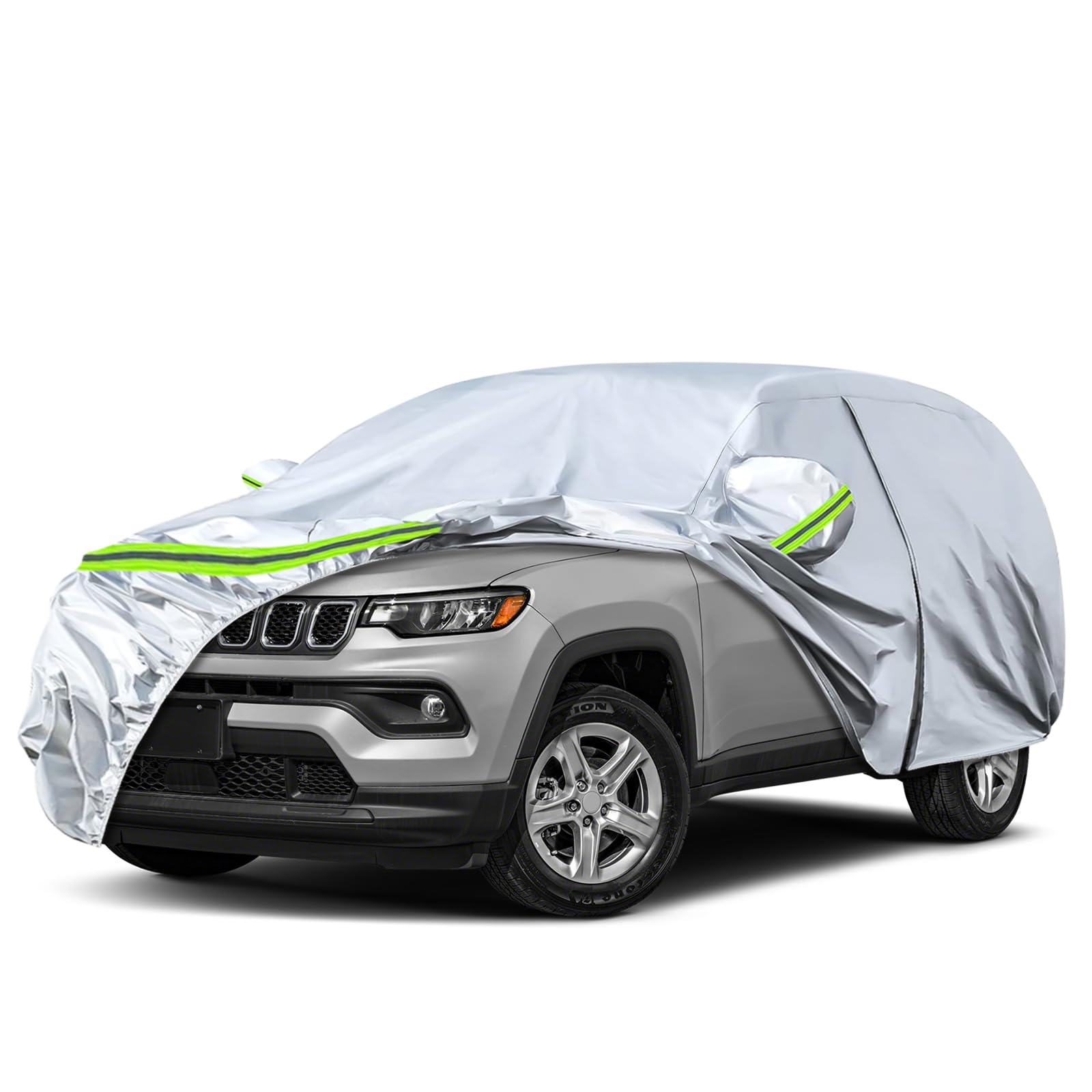 Waterproof Car Covers Replace For 2007-2025 Jeep Compass, 6 Layers Silver All Weather Custom-Fit Car Cover With Zipper Door & Wi