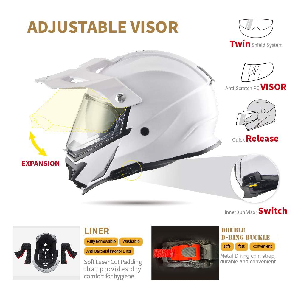 TRIANGLE Full Face Motorcycle Helmet ATV Dirt Bike Helmet Dual Sport Off-Road for Men DOT Approved (Medium, Gray)