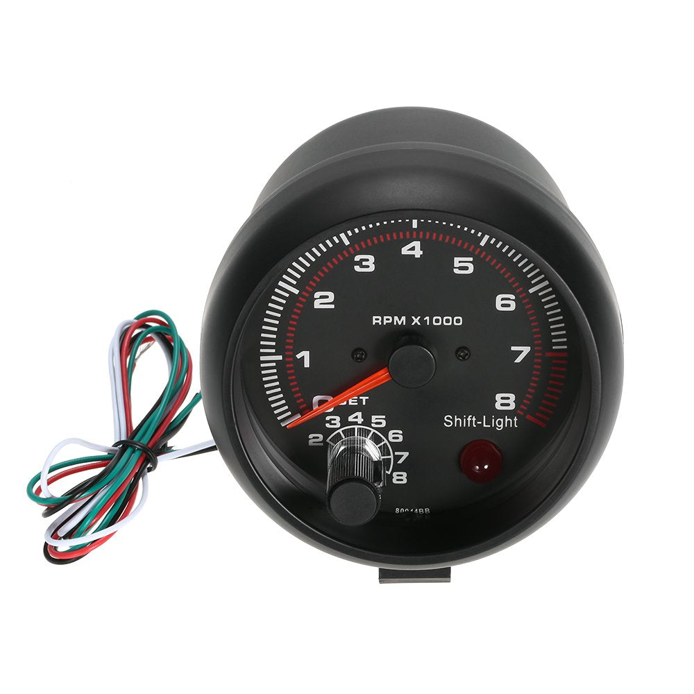 Carrfan- 3.75' Car Universal Black Tachometer Gauge White Inter Shift Light 0-8000 Rpm, Only For 12V Petrol Vehicles